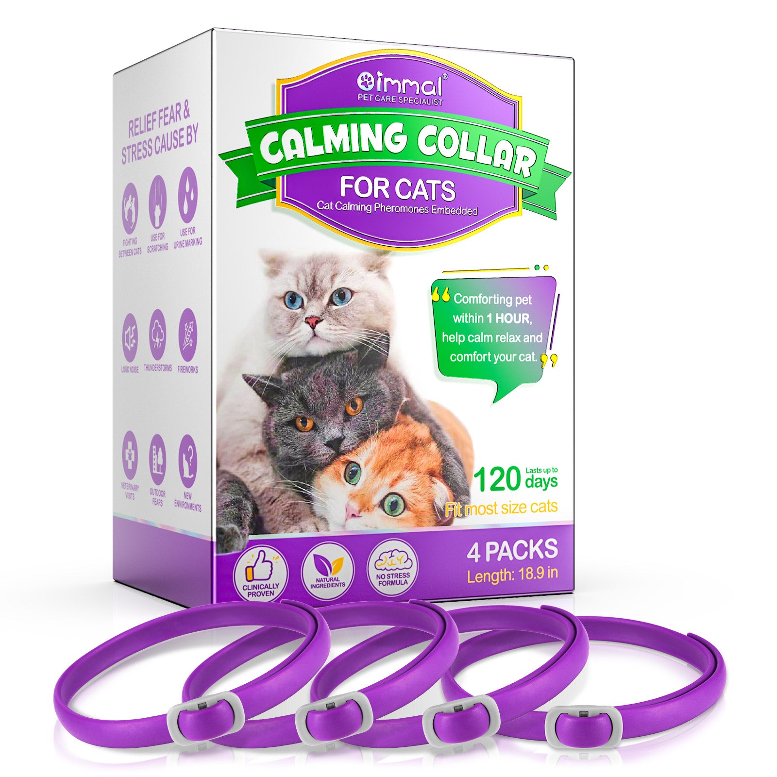 Oimmal Calming Collar for Cats - 2 Packs