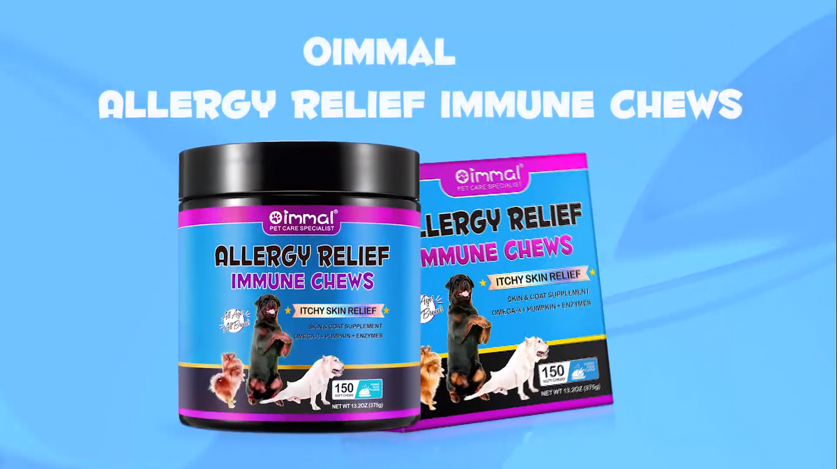 Does your dog 🐾suffer from seasonal allergies? 🐕Oimmal Allergy Relief Dog Treats can help.