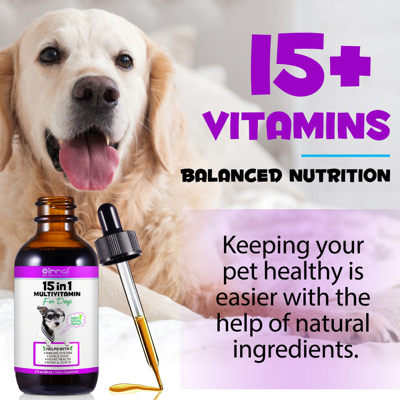 Oimmal 15 in 1 Multivitamin Drops for Dogs - LOT of 2