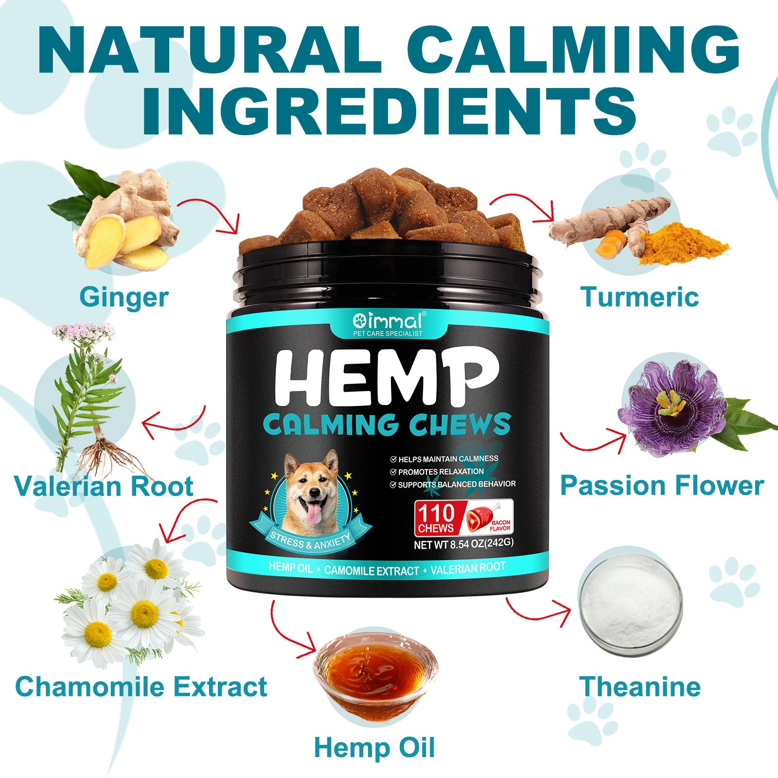 Oimmal Hemp Calming Chews / Bacon Flavor - 2 Packs