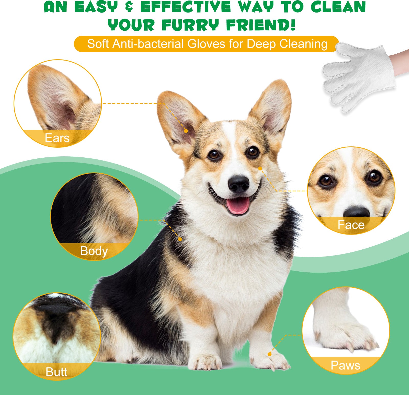 Oimmal Pets Cleaning Gloves Wipes - 8 Pack