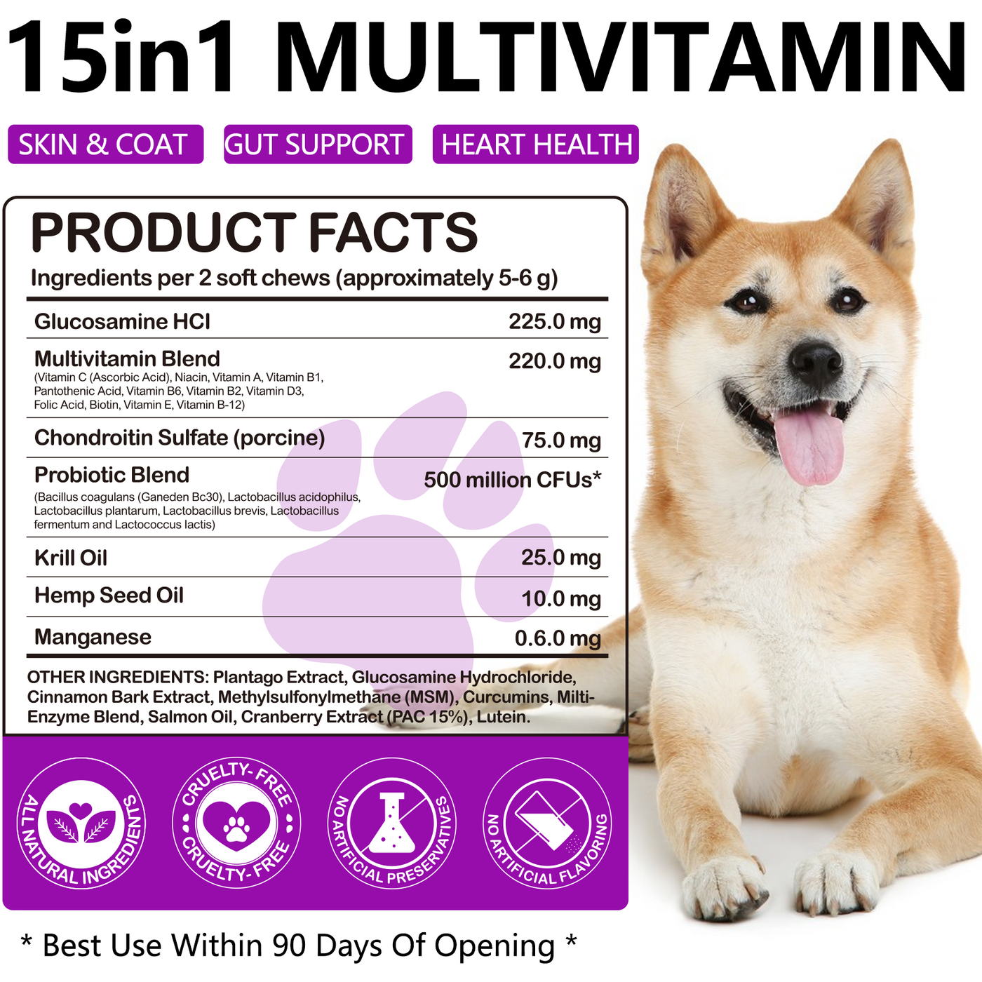 Oimmal 15-IN-1 Multivitamin Soft Chews for Dogs - 2 Packs