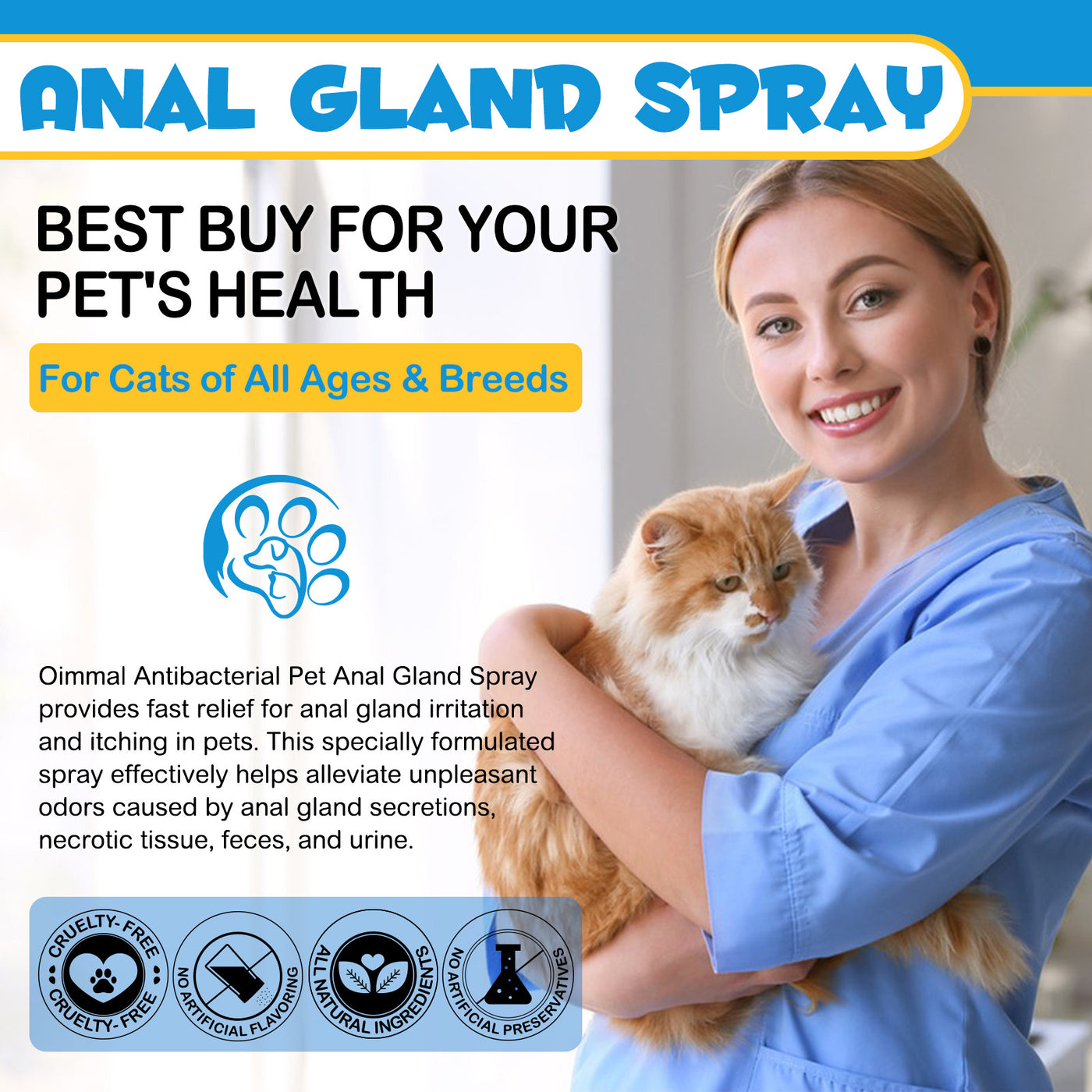 Oimmal Antimicrobial Anal Gland Spray for Cat - 2Pack