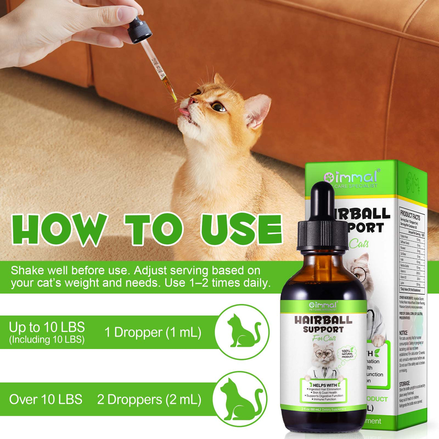 Oimmal Cat Hairball Support Drops 60ml - 1Pack
