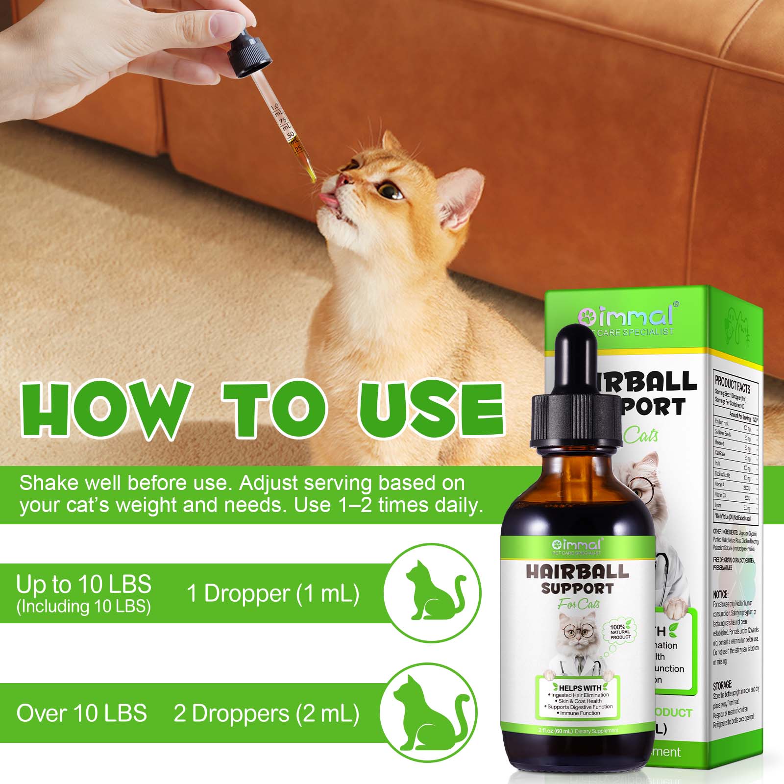 Oimmal Cat Hairball Support Drops 60ml - 1Pack