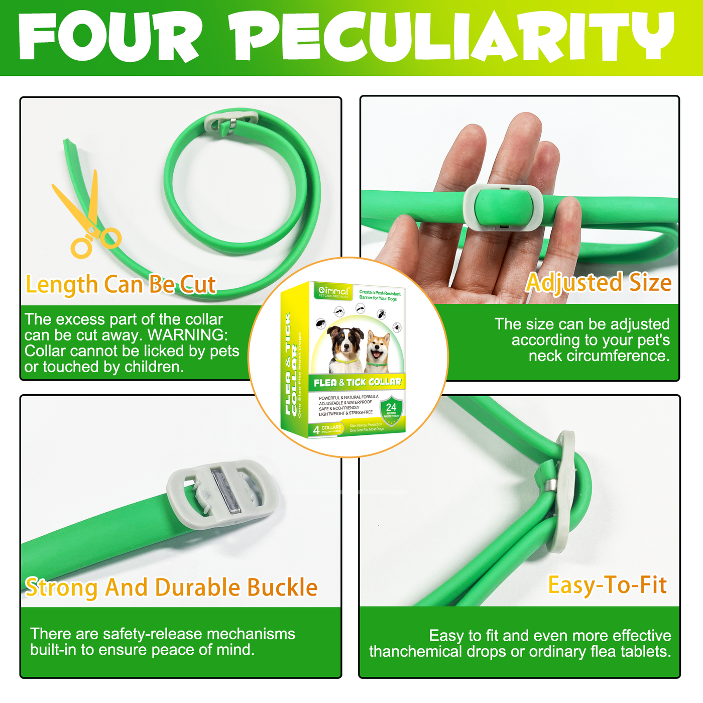 Oimmal Flea & Tick Collar for Dogs (4 Collars) - Green&Yellow