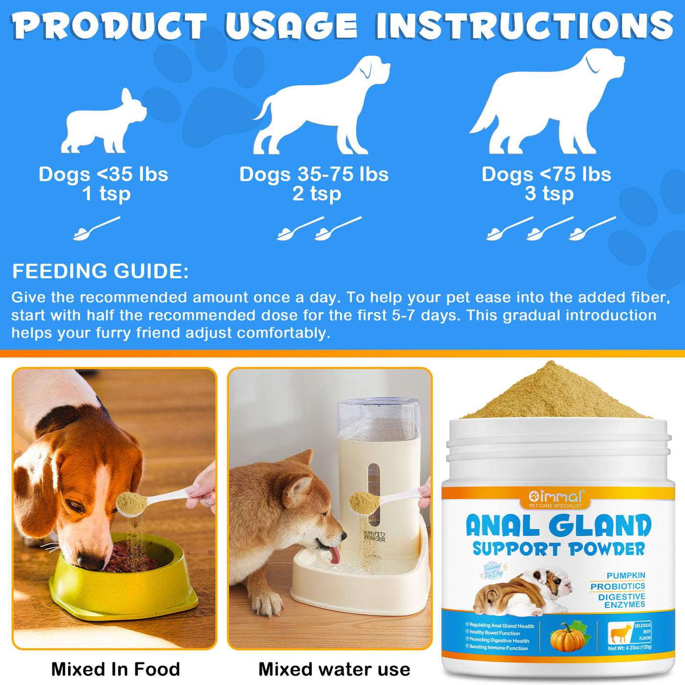 Oimmal Dogs Anal Gland Support Powder 120g - 2Pack