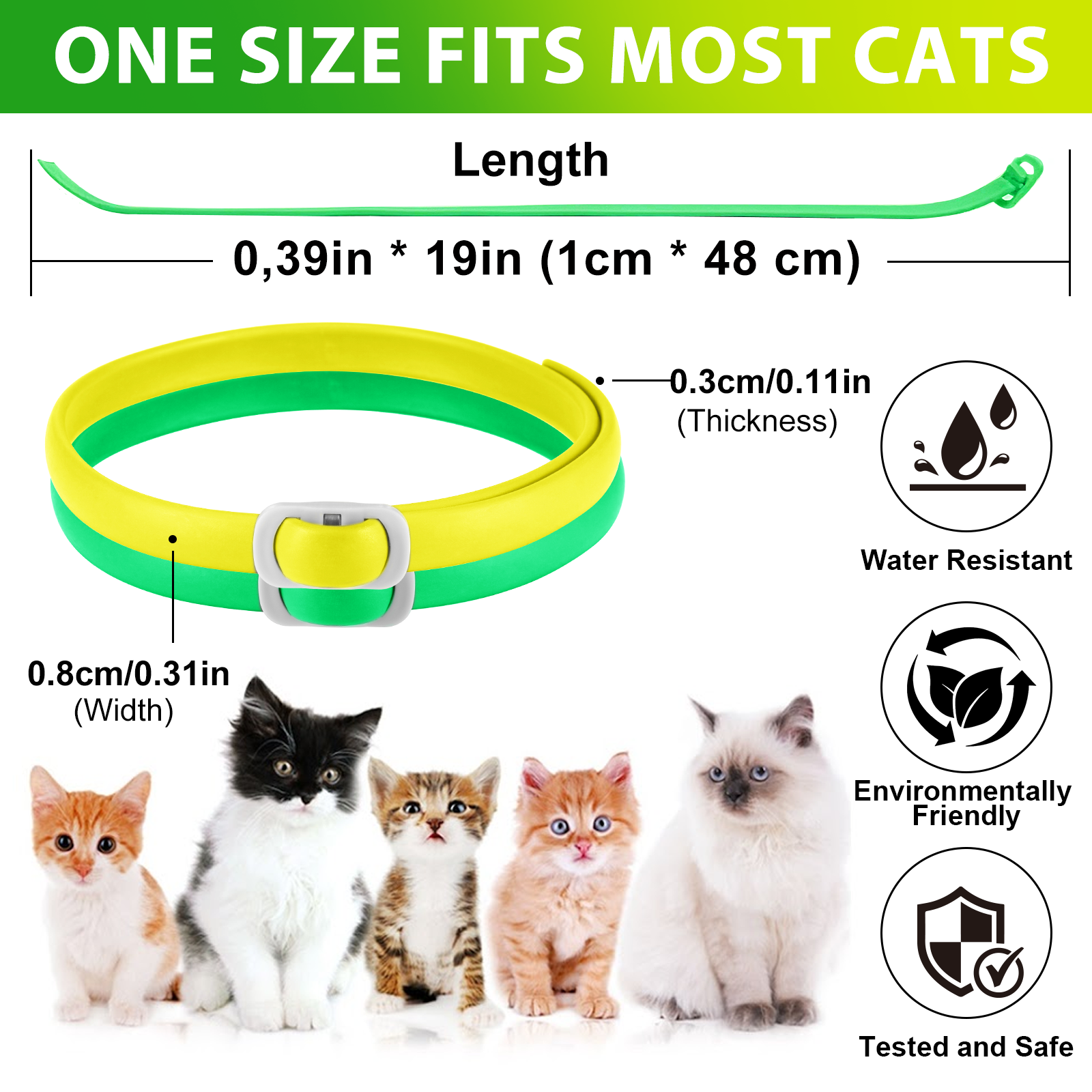 Oimmal Flea & Tick Collar for Cats (4 Collars) - Green&Yellow