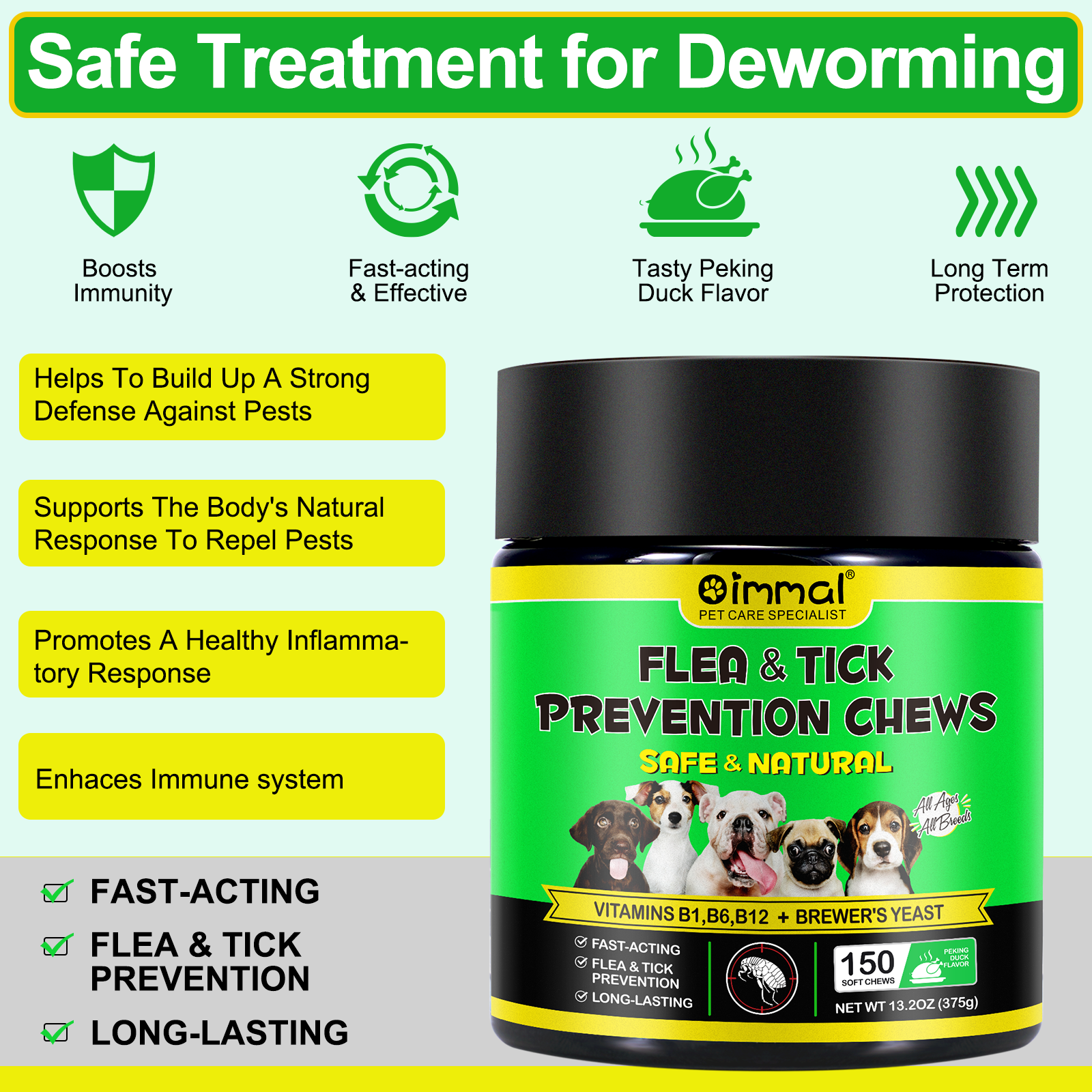 Oimmal 150pcs Dog Flea & Tick Chews (Peking Duck Flavor) - 2Pack