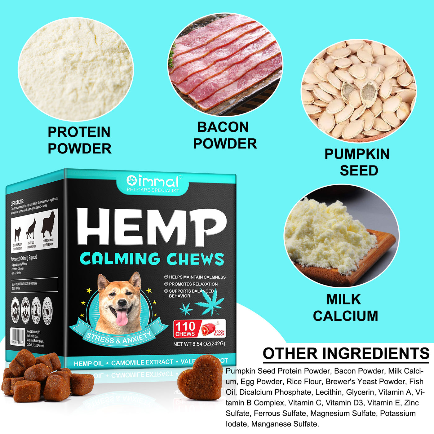 Oimmal Hemp Calming Chews / Bacon Flavor - 3 Packs