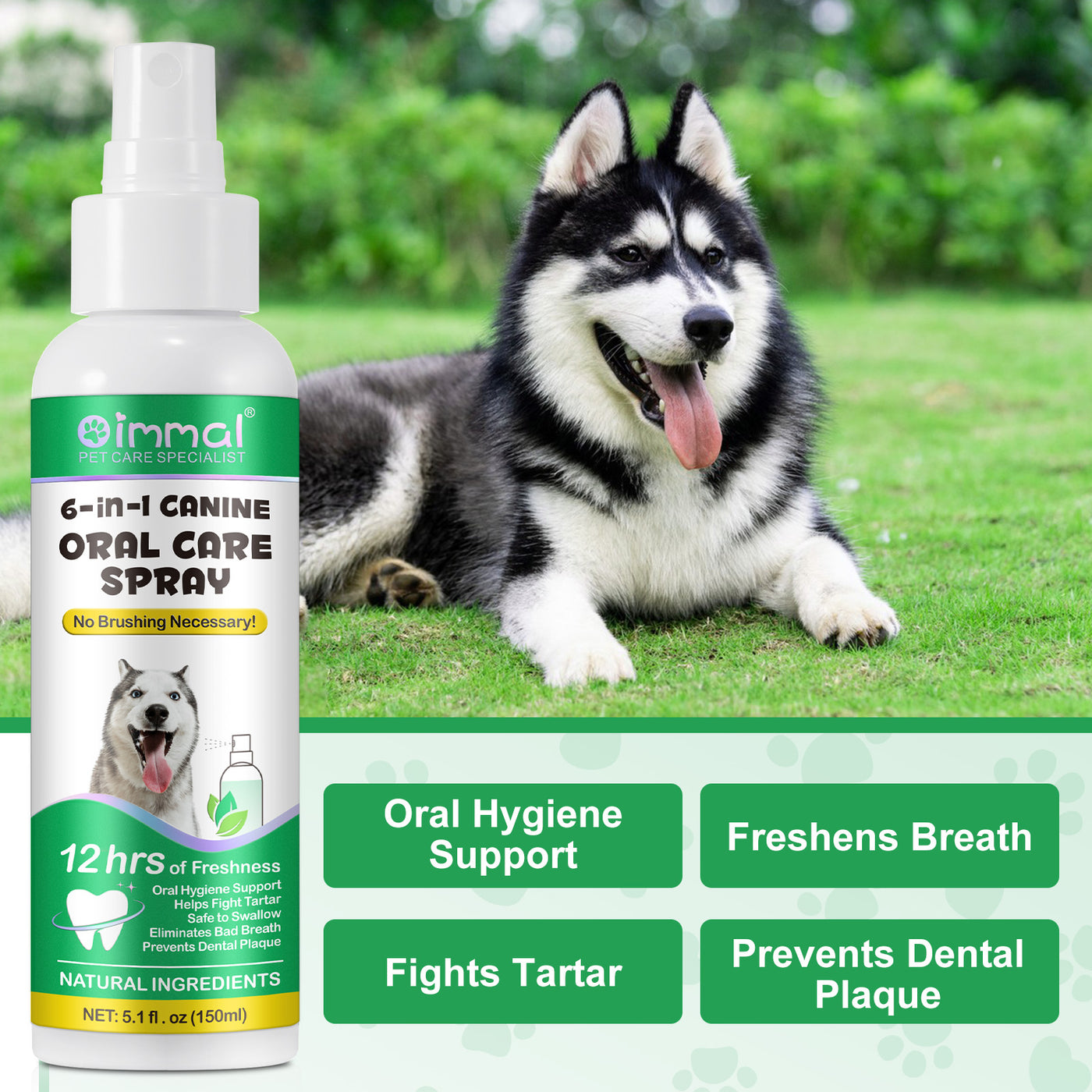 Oimmal 6-in-1 Canine Oral Care Spray 150ml -2Pack