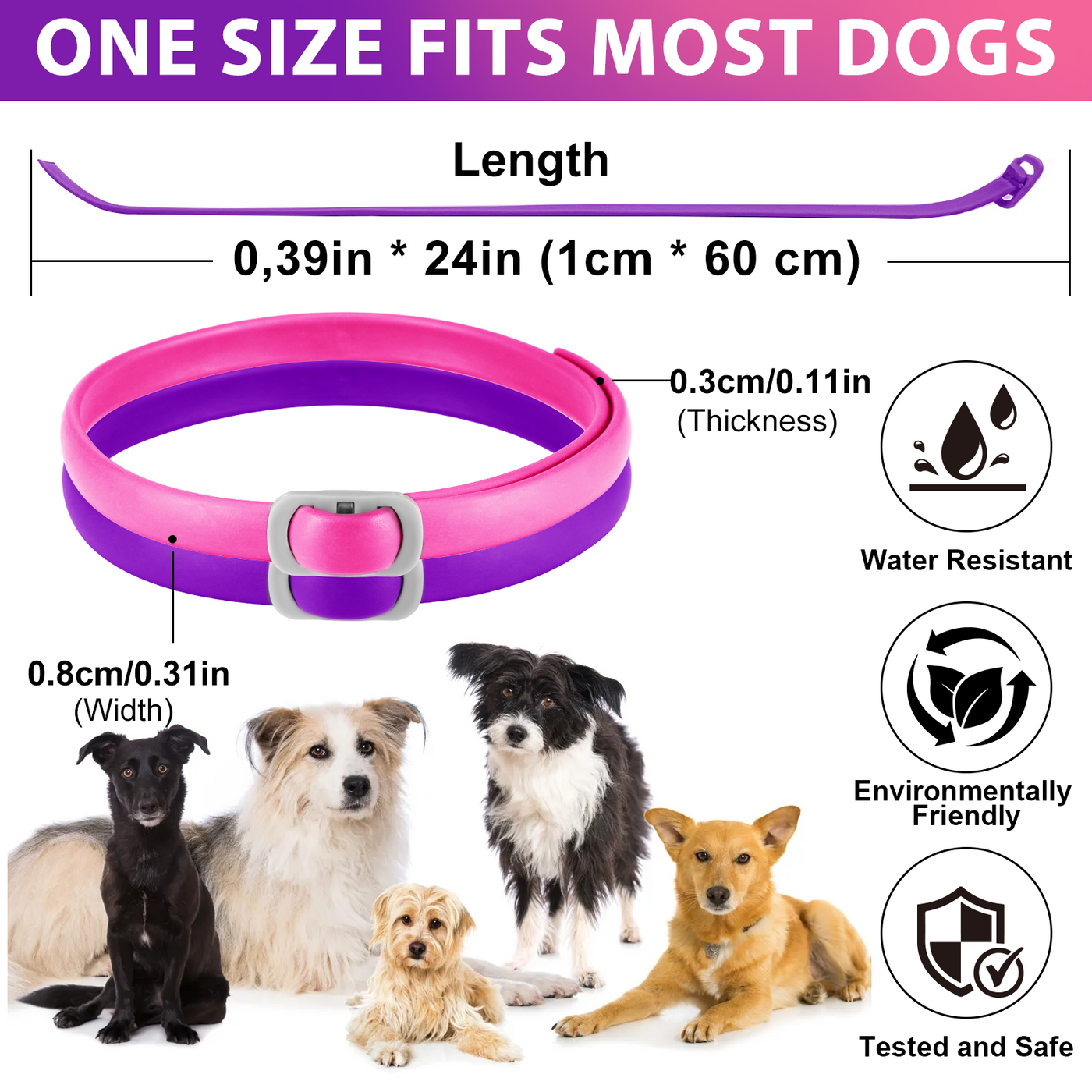 Oimmal Flea & Tick Collar for Dogs (4 Collars) - Pink&Purple