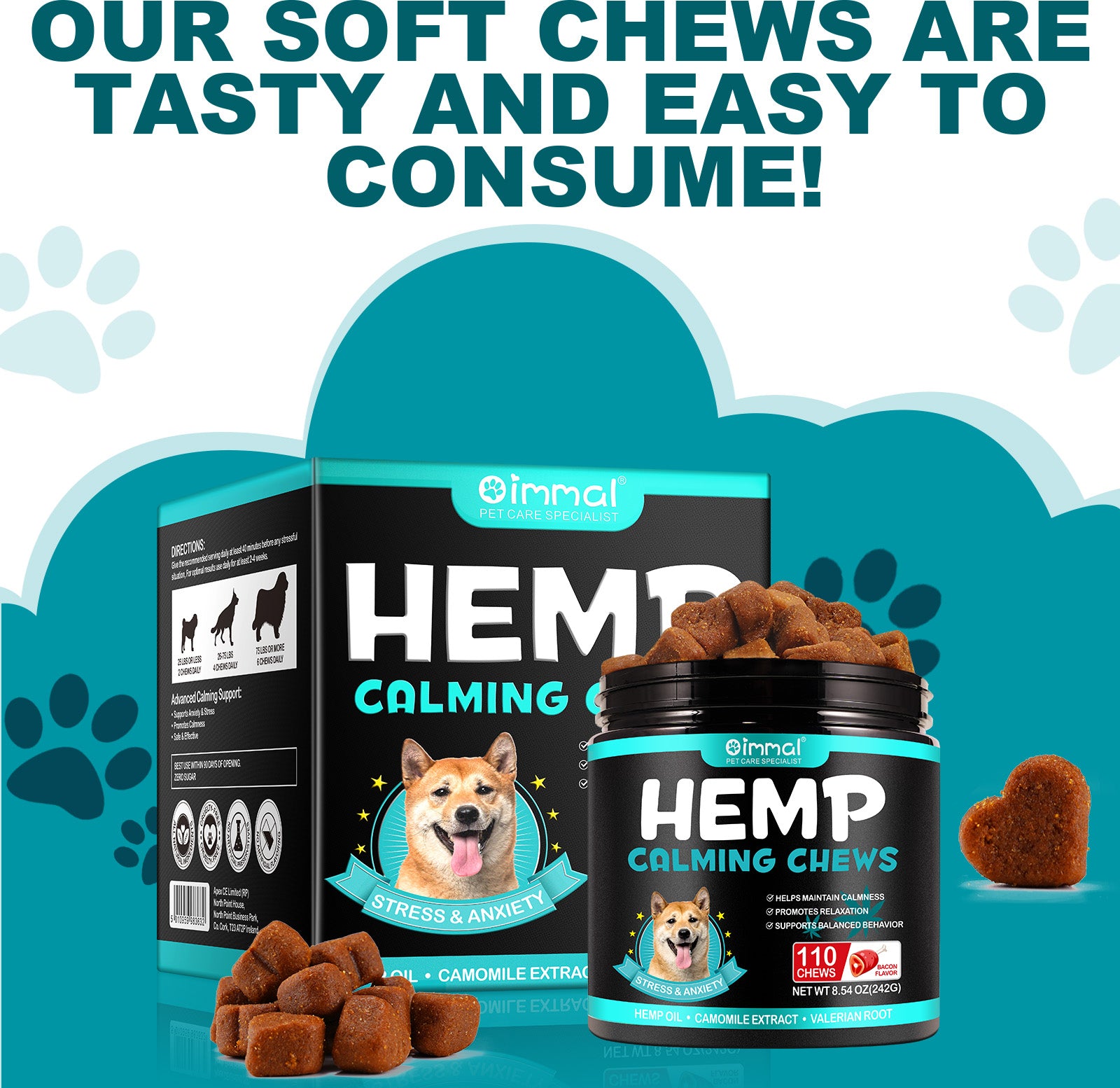 Oimmal Hemp Calming Chews / Bacon Flavor - 2 Packs