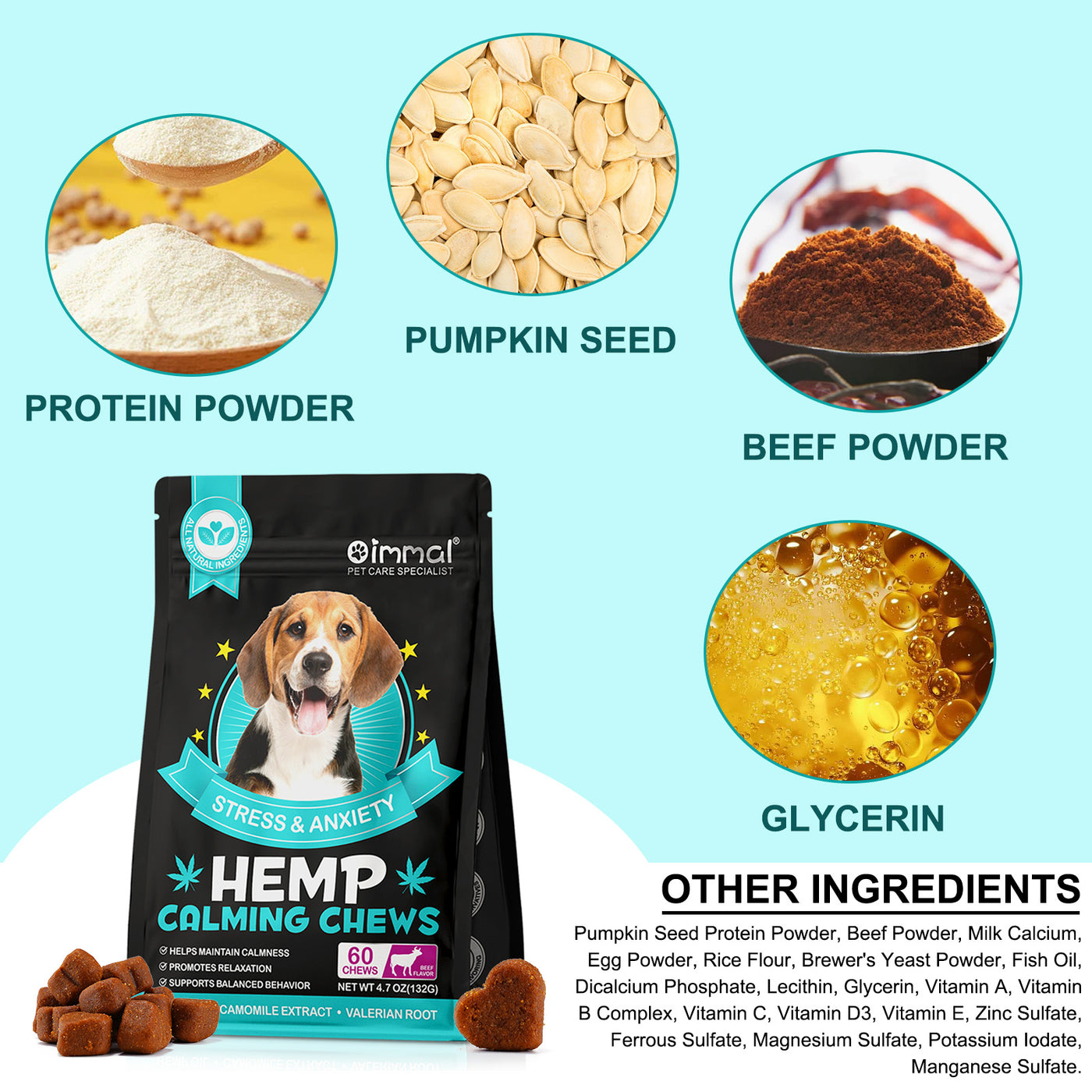 Oimmal Hemp Calming Chews - 60 Chews / Beef Flavor