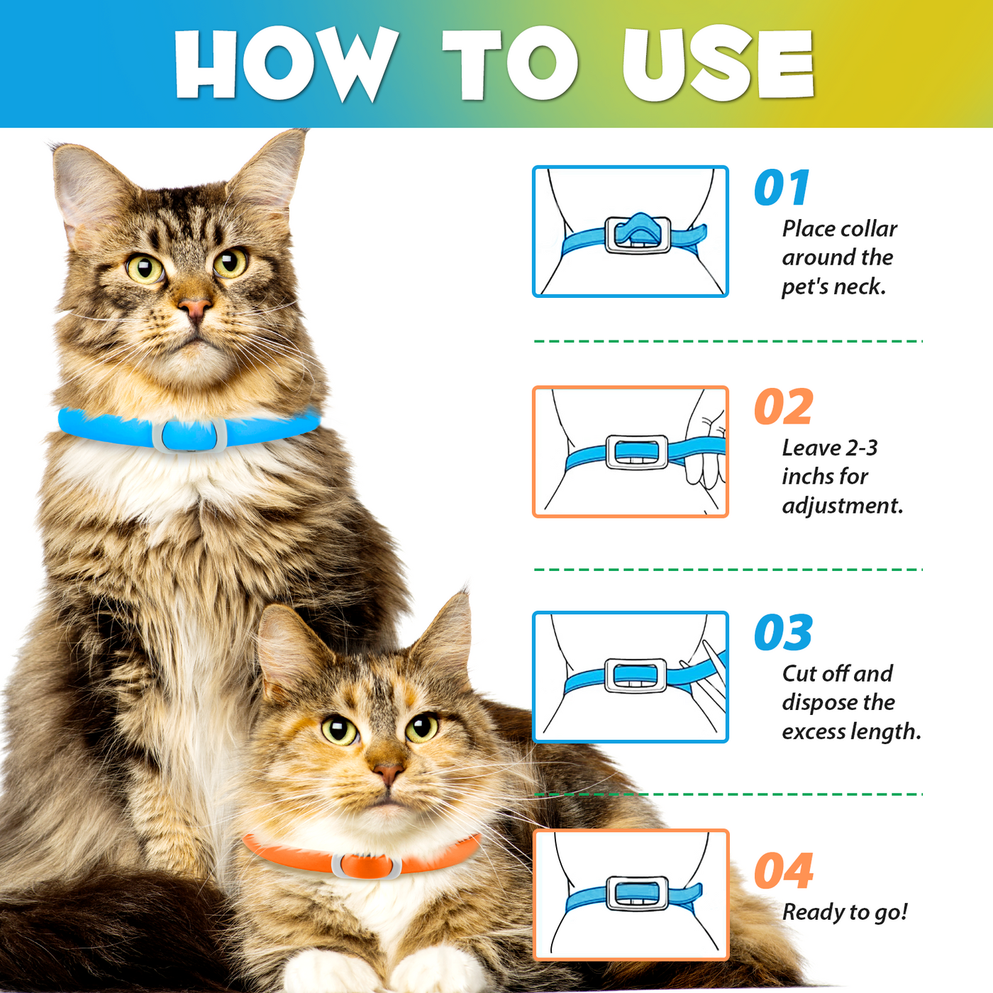 Oimmal Flea & Tick Collar for Cats (4 Collars) - Blue&Orange