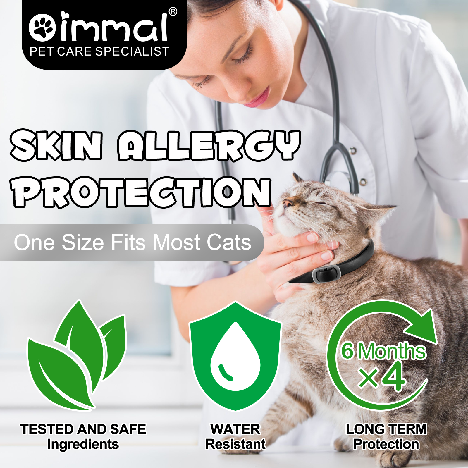 Oimmal Flea & Tick Collar for Cats (4 Collars) - Black