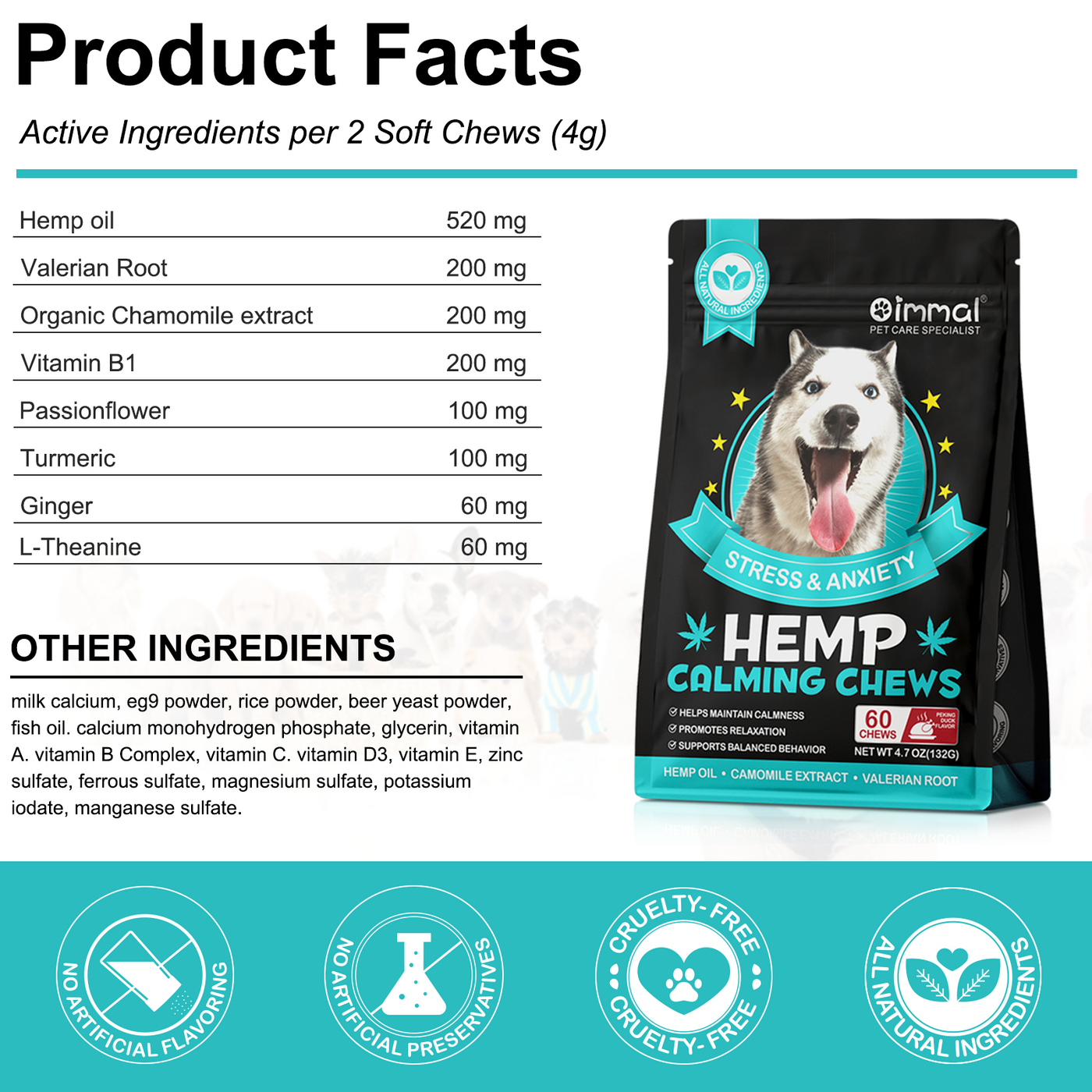 Oimmal Hemp Calming Chews - 60 Chews / Peking Duck Flavor