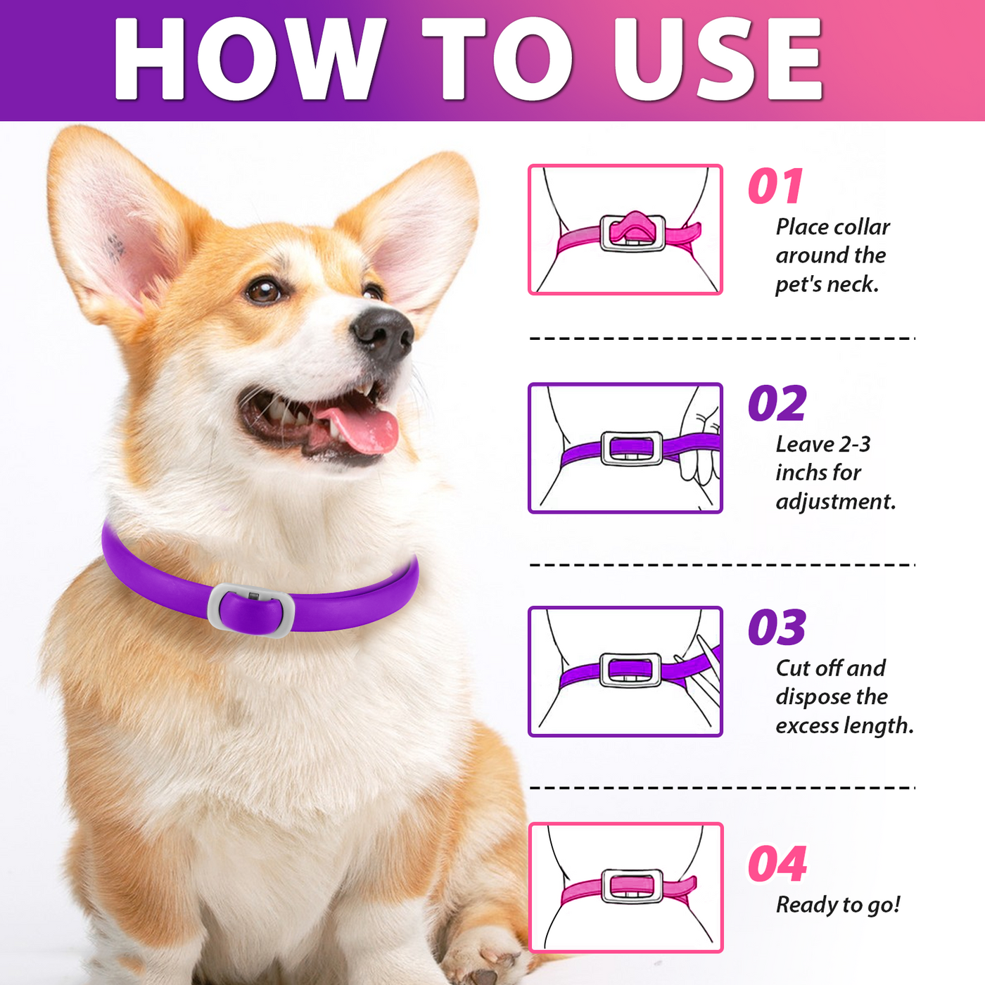 Oimmal Flea & Tick Collar for Dogs (4 Collars) - Pink&Purple