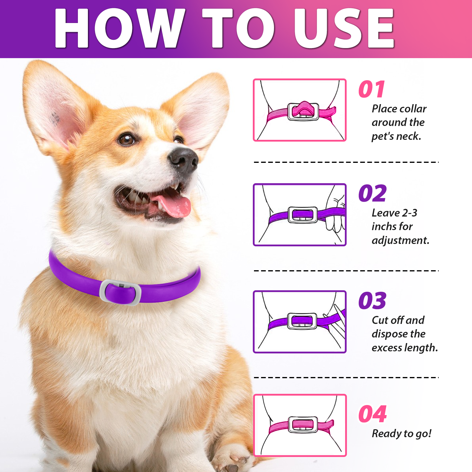 Oimmal Flea & Tick Collar for Dogs (4 Collars) - Pink&Purple