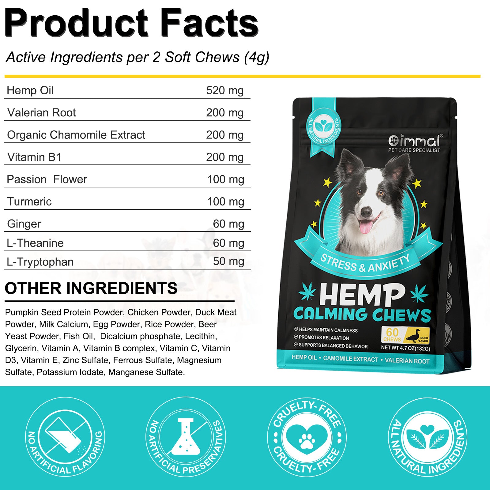 Oimmal Hemp Calming Chews - 60 Chews / Duck Flavor