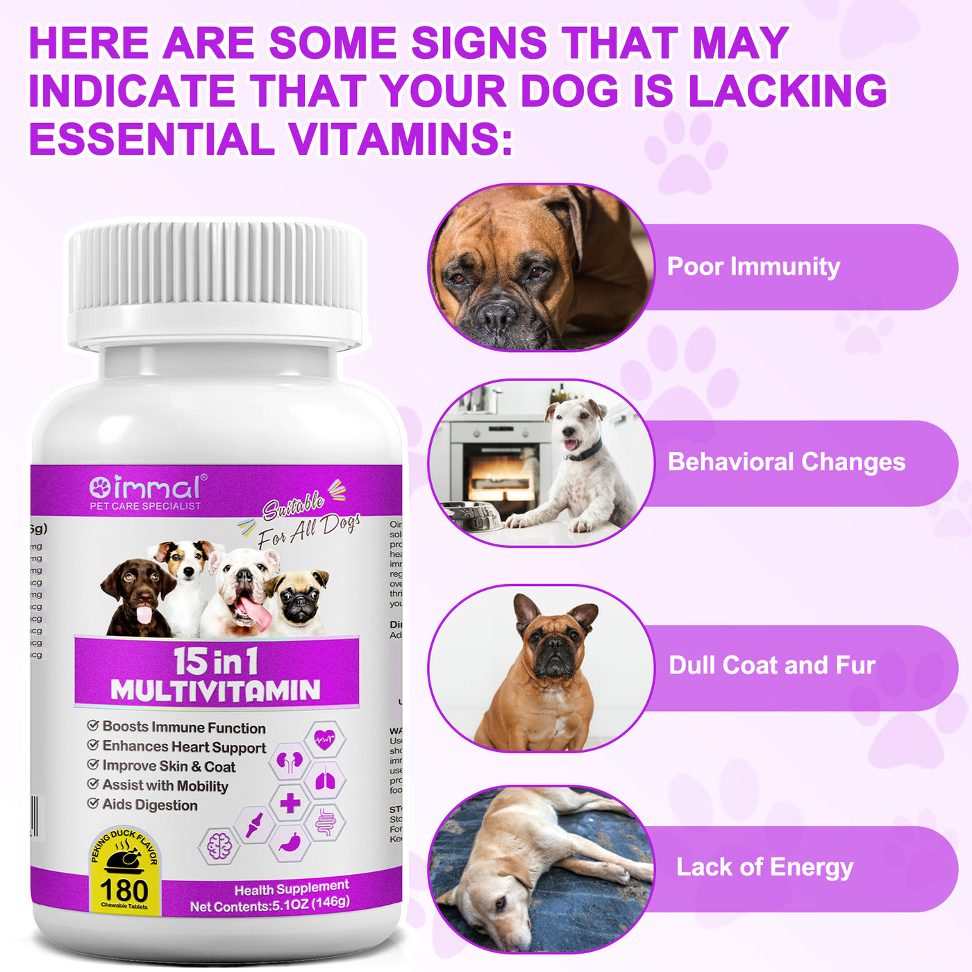 Oimmal 15-IN-1 Multivitamins Supplement for Dogs - 2 Packs