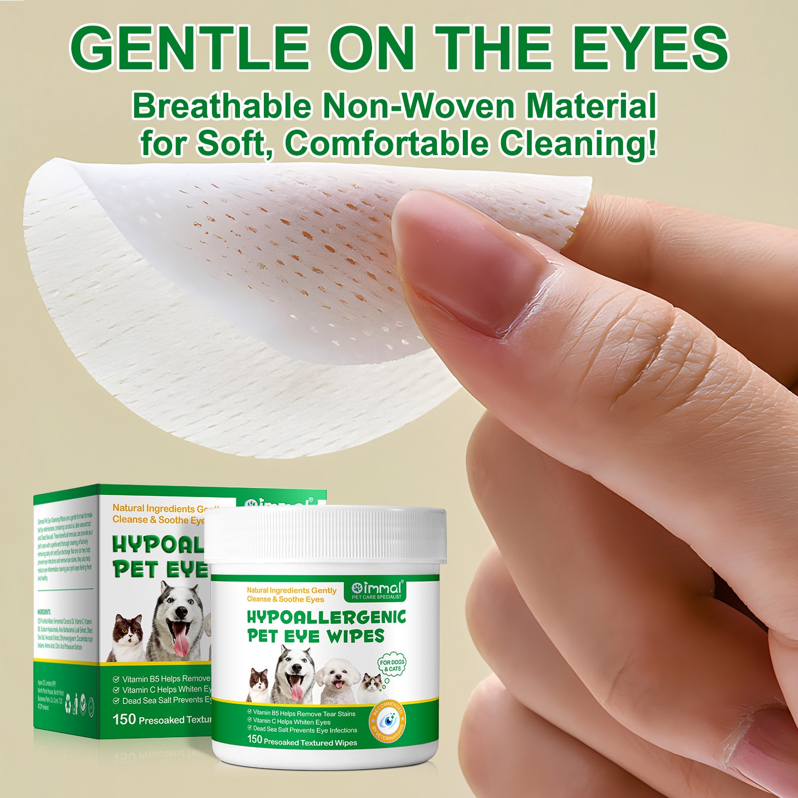 Oimmal 150P Hypoallergenic Pet Eye Wipes - 2Pack