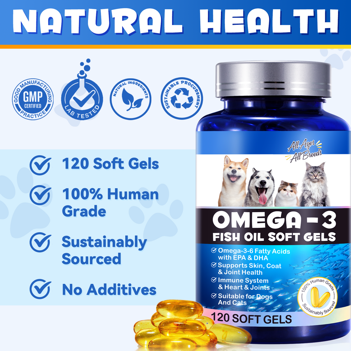 Oimmal Omega-3 Fish Oil Soft Gels for Pets