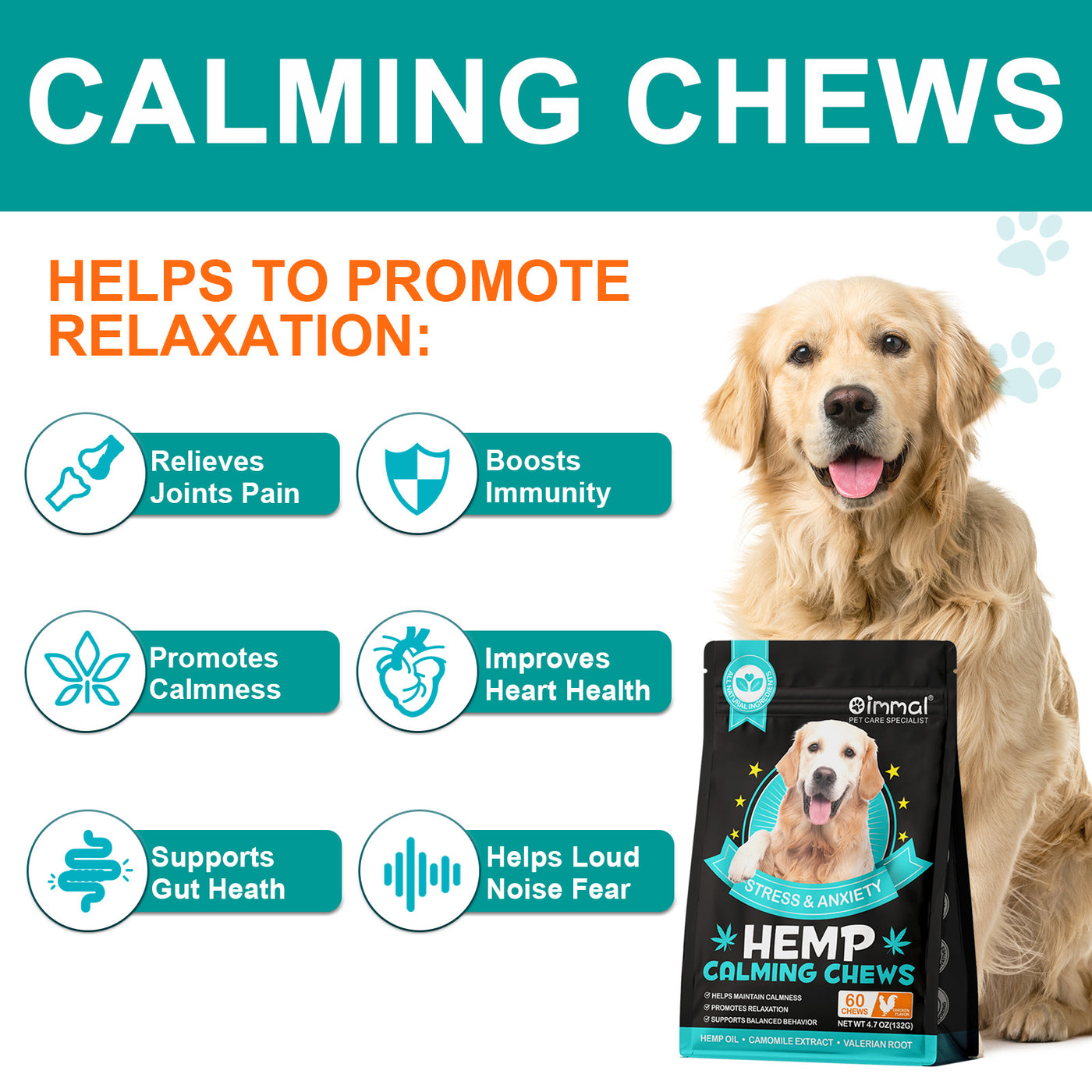 Oimmal Hemp Calming Chews - 60 Chews / Chicken Flavor