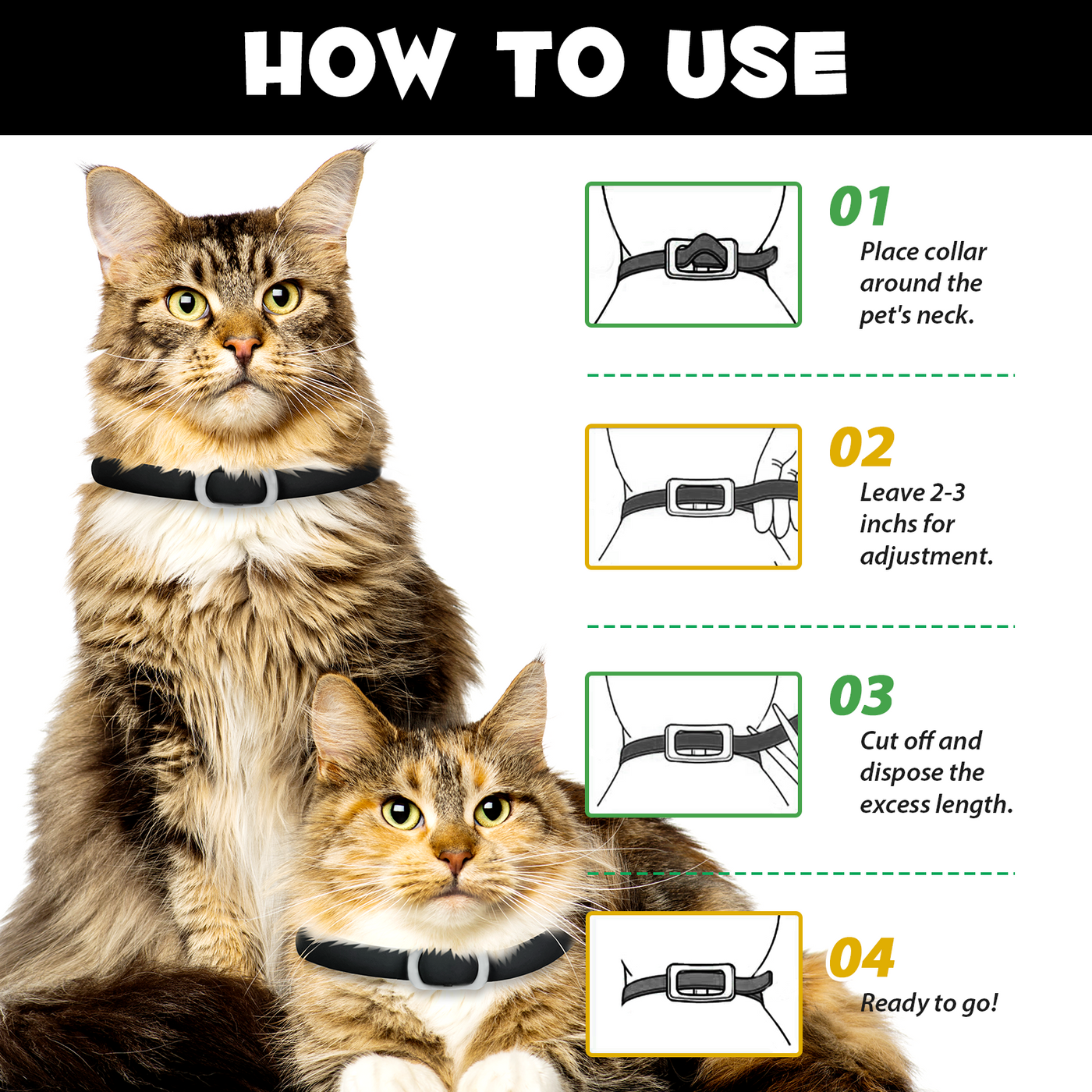 Oimmal Flea & Tick Collar for Cats (4 Collars) - Black