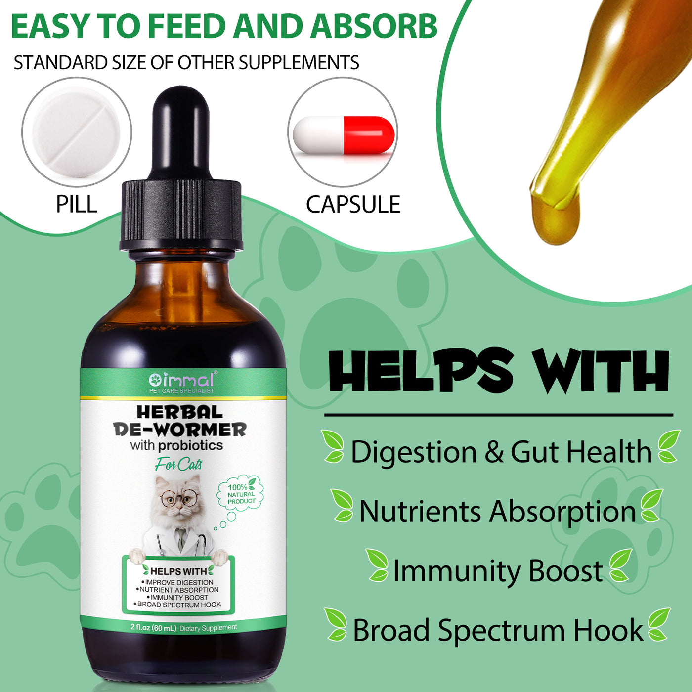 Oimmal Herbal De-Wormer Drops for Cat - 2Pack