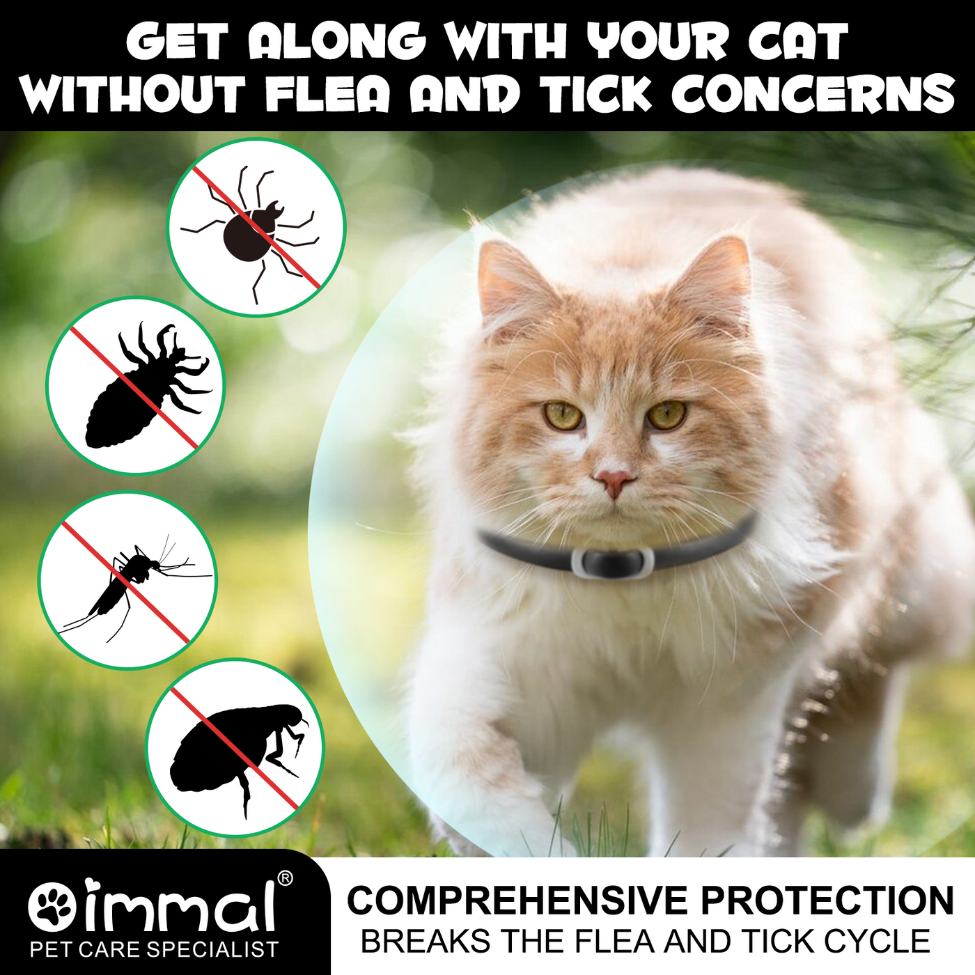 Oimmal Flea & Tick Collar for Cats (4 Collars) - Black