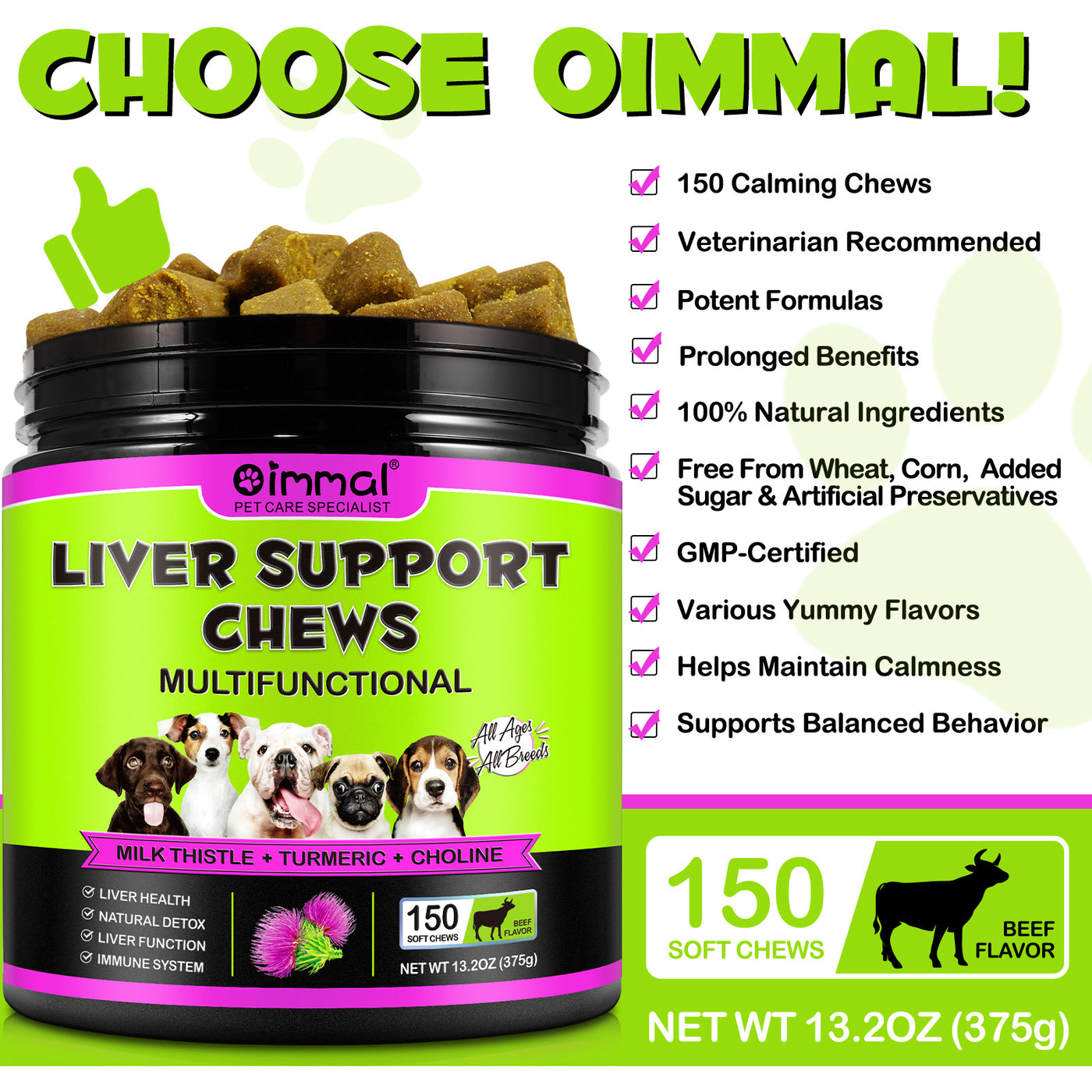 Oimmal 150pcs Dog Liver Support Chews