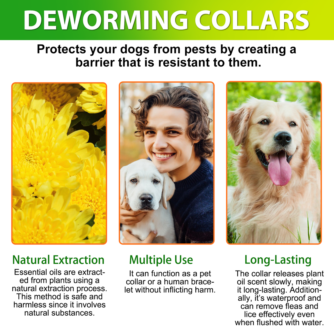 Oimmal Flea & Tick Collar for Dogs (4 Collars) - Green&Yellow