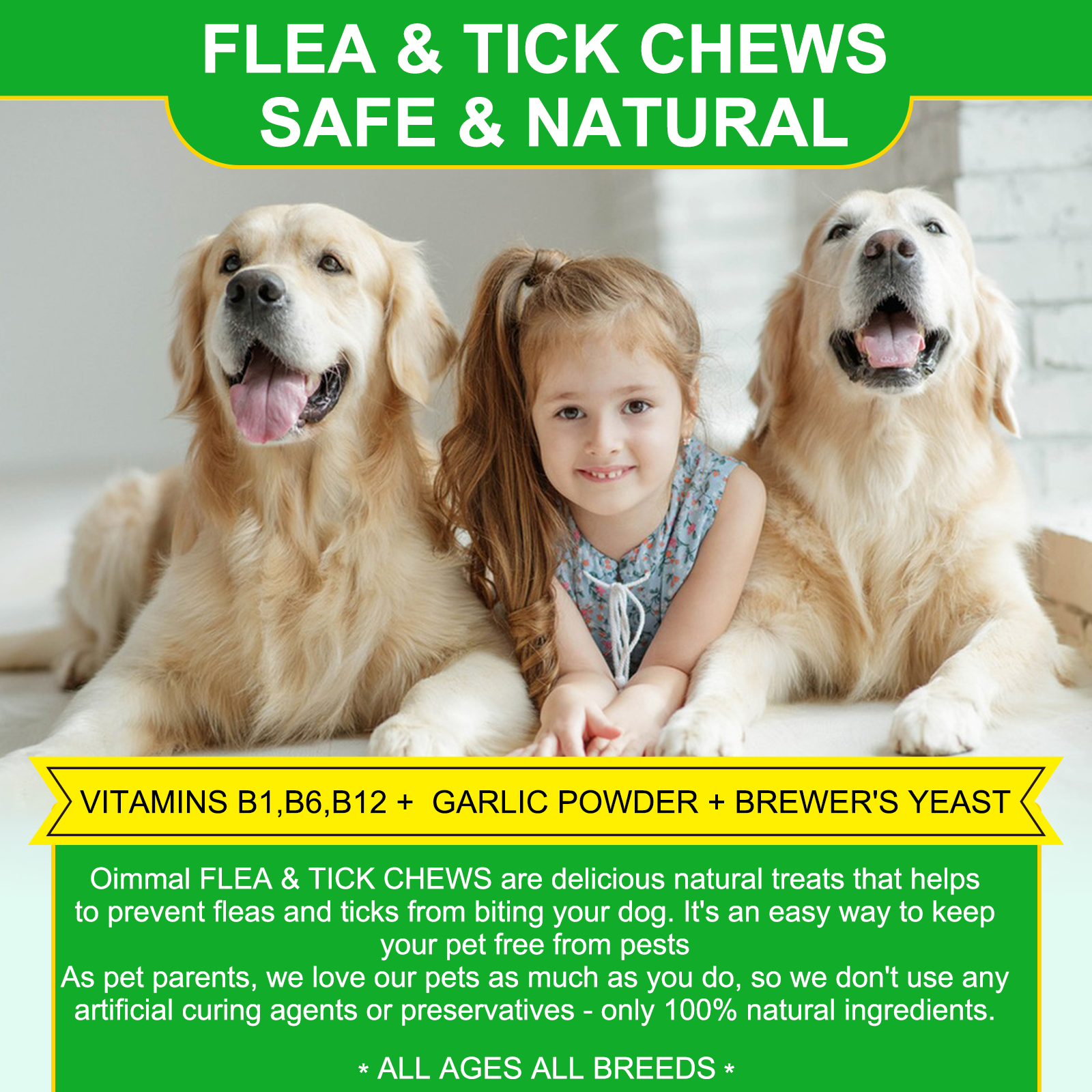 Oimmal 150pcs Dog Flea & Tick Chews (Peking Duck Flavor) - 3Pack