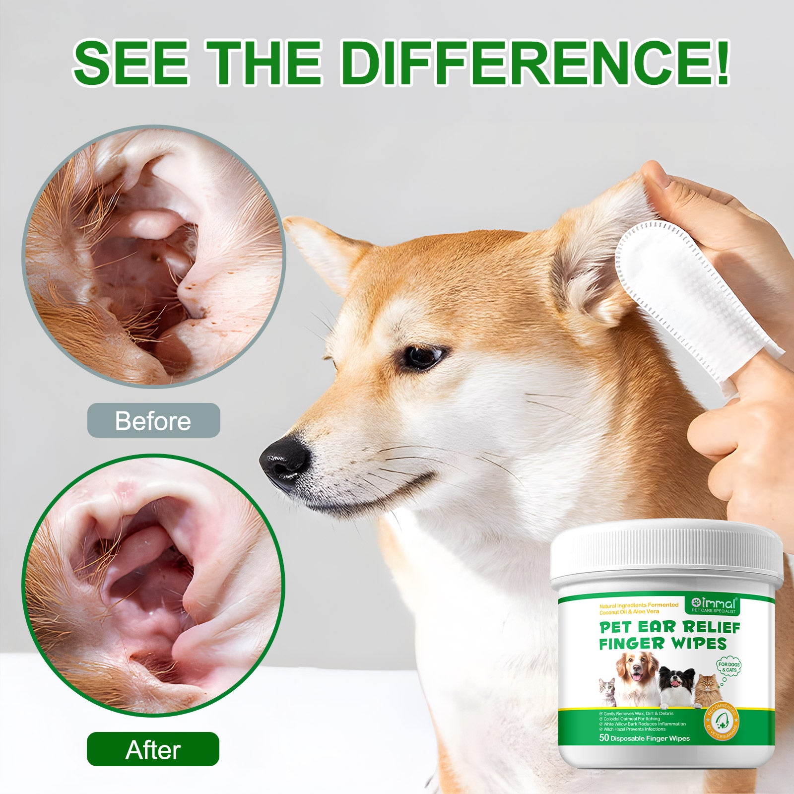 Oimmal 50P Pet Ear Relief Finger Wipes