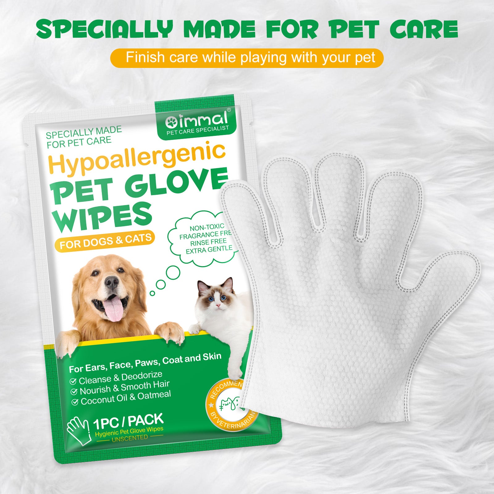 Oimmal Pets Cleaning Gloves Wipes - 8 Pack