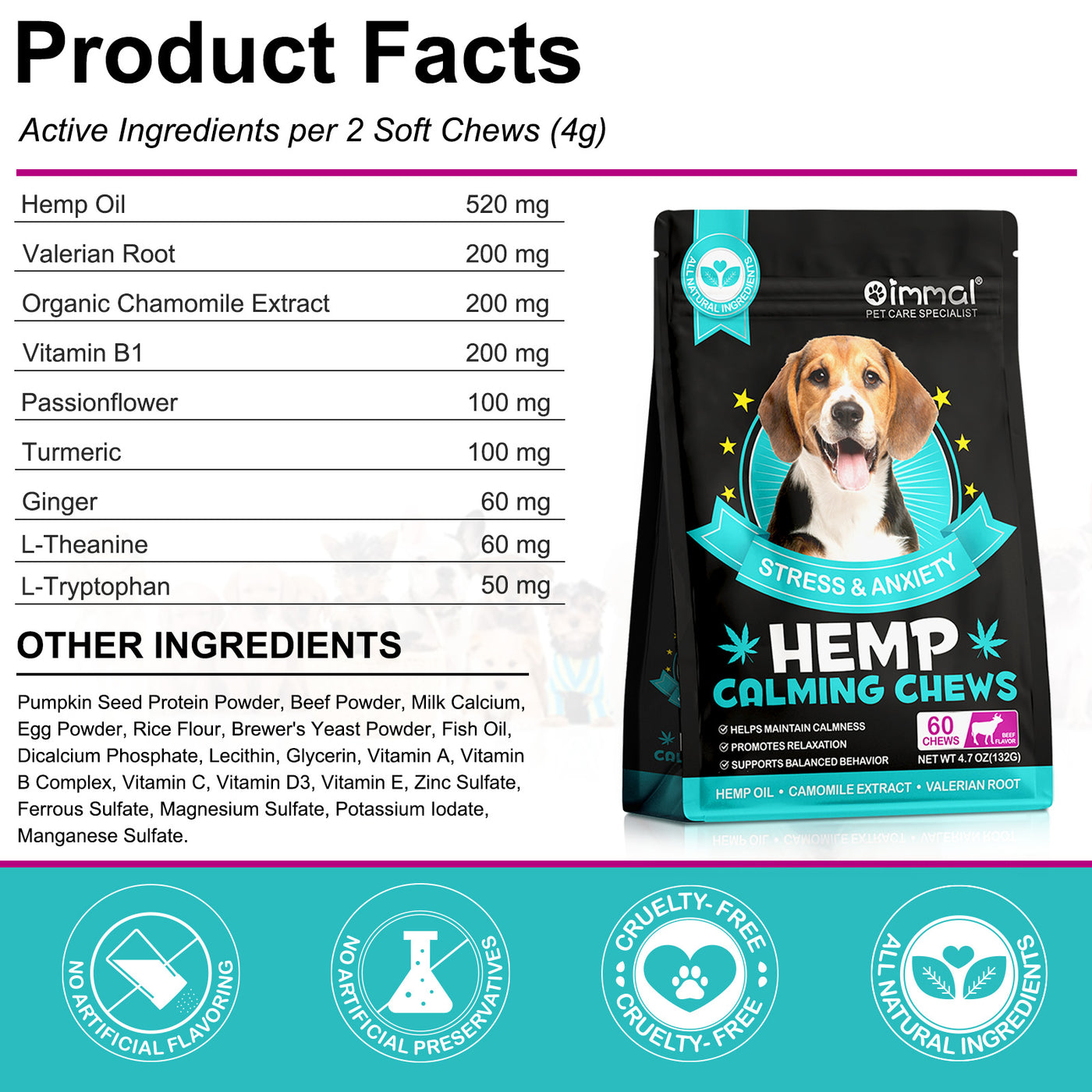 Oimmal Hemp Calming Chews - 60 Chews / Beef Flavor