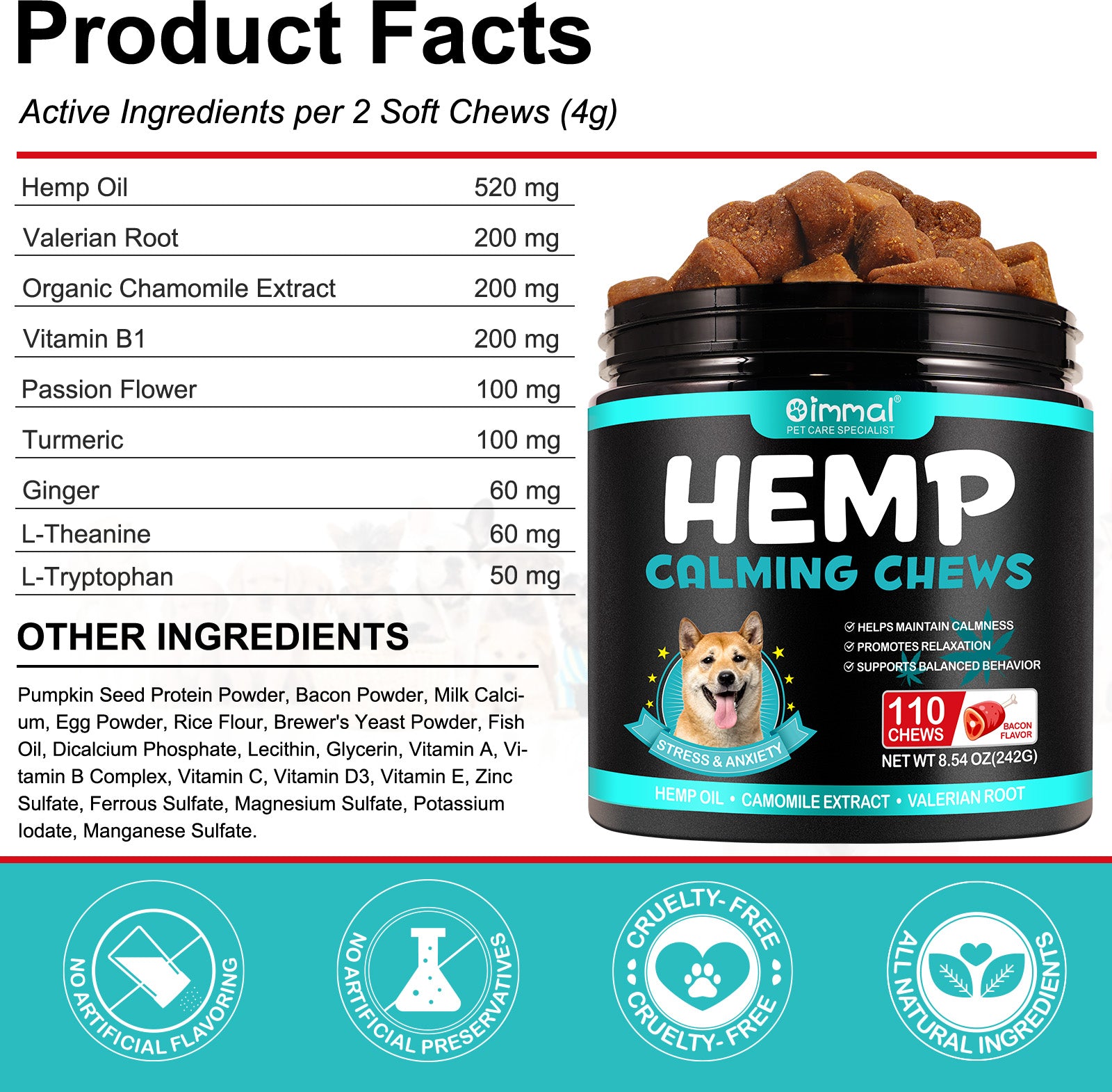 Oimmal Hemp Calming Chews / Bacon Flavor - 2 Packs