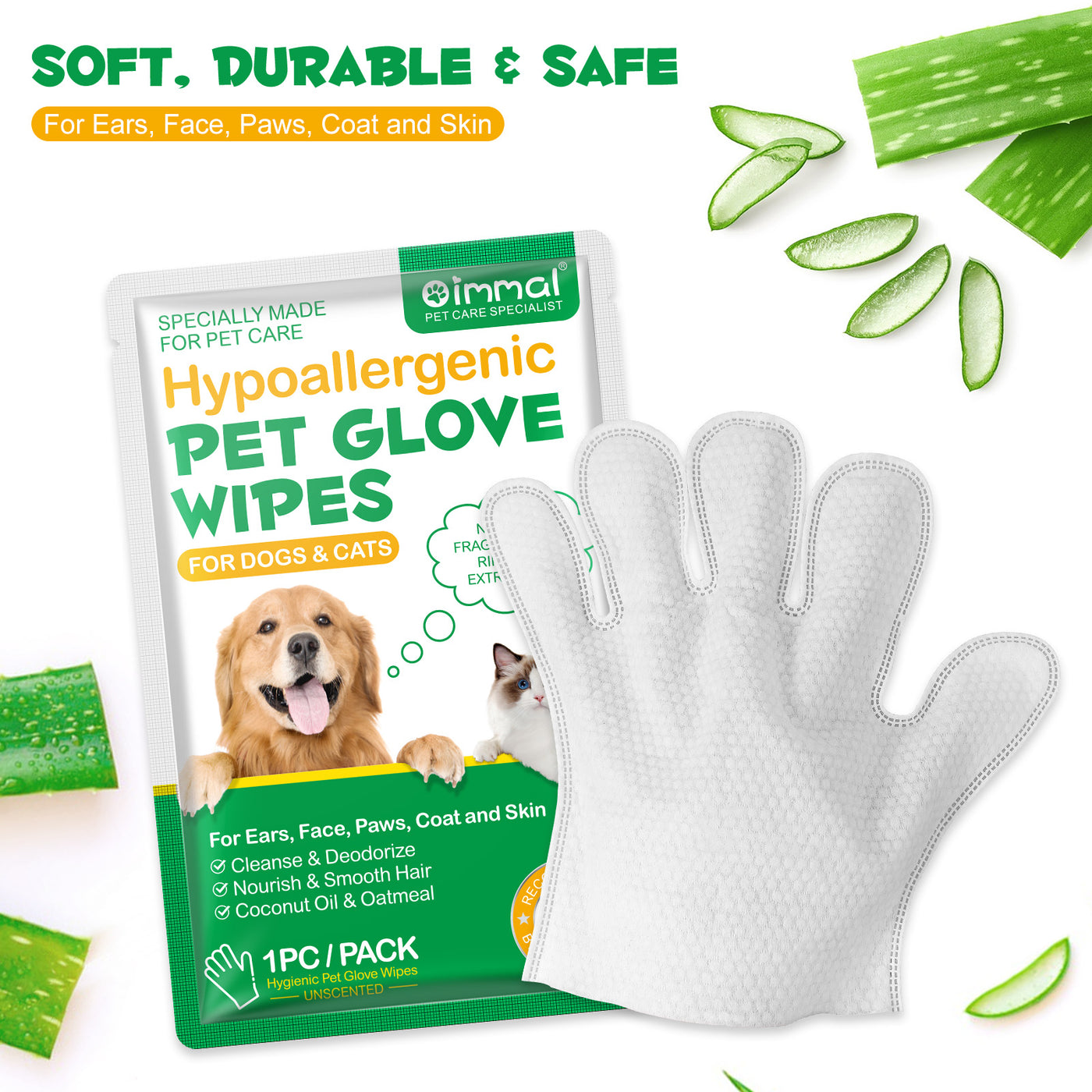 Oimmal Pets Cleaning Gloves Wipes - 8 Pack