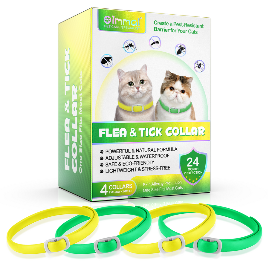 Oimmal Flea & Tick Collar for Cats (4 Collars) - Green&Yellow