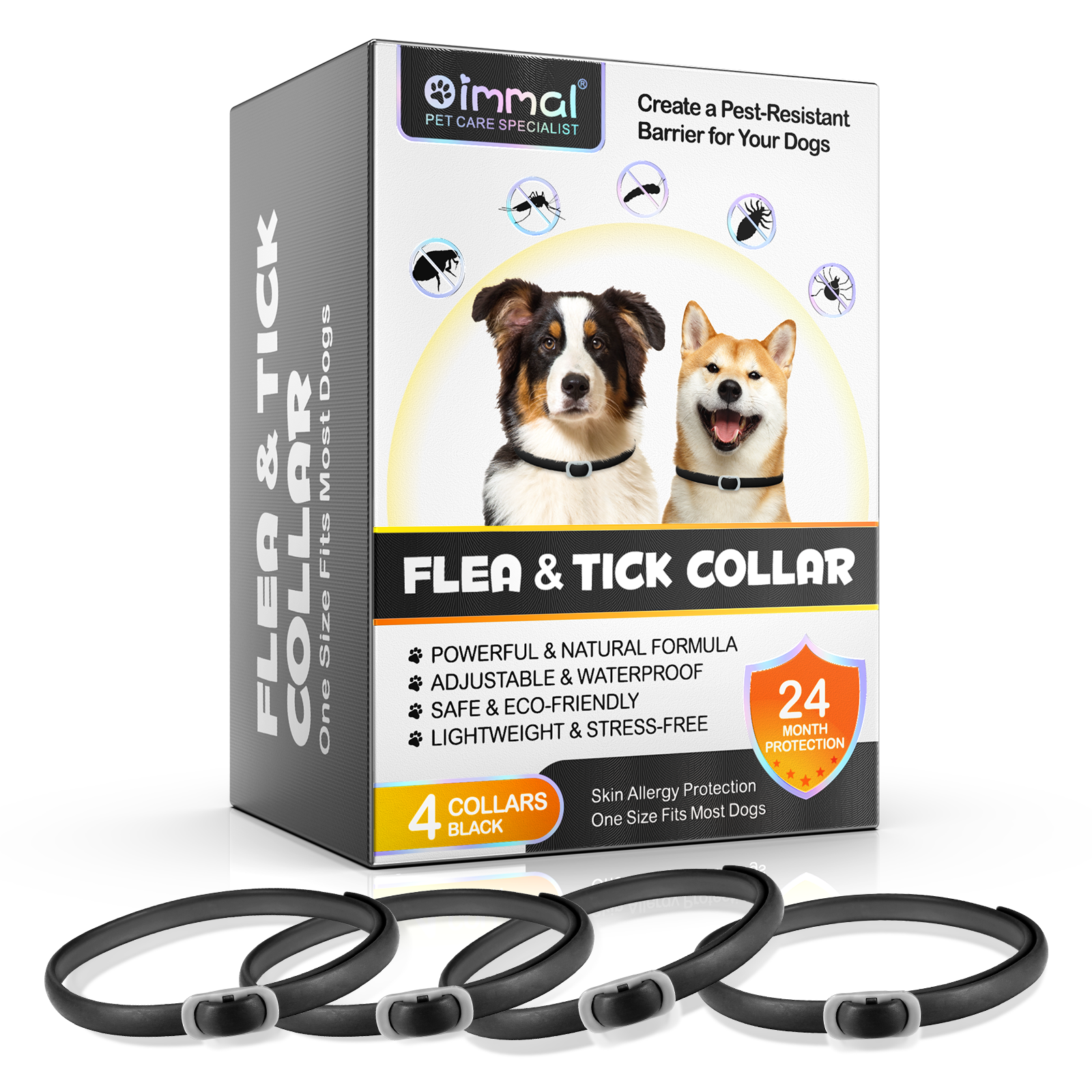 Oimmal Flea & Tick Collar for Dogs (4 Collars) - Black