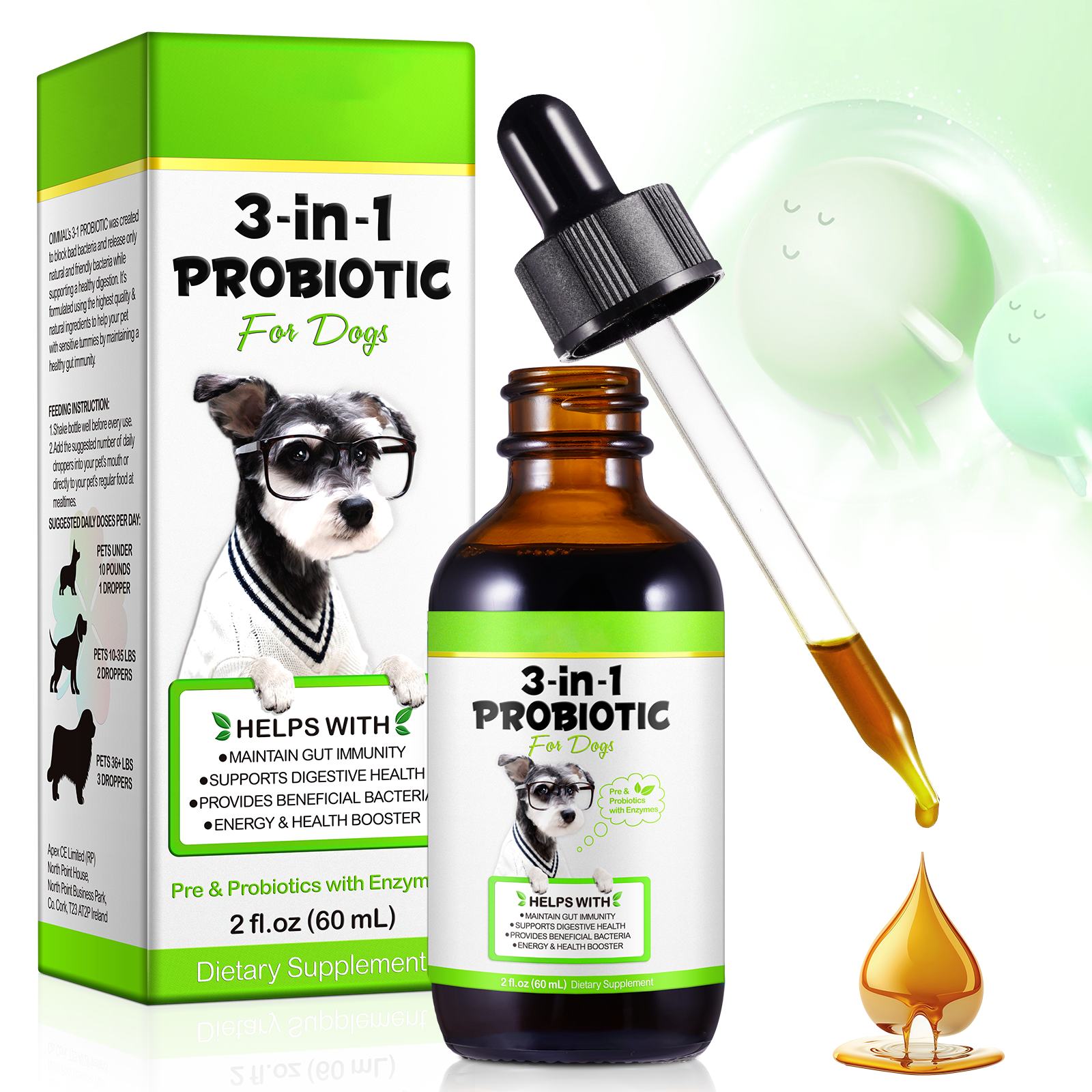 Oimmal 3-in-1 Probiotic Drops for Dogs - LOT of 2