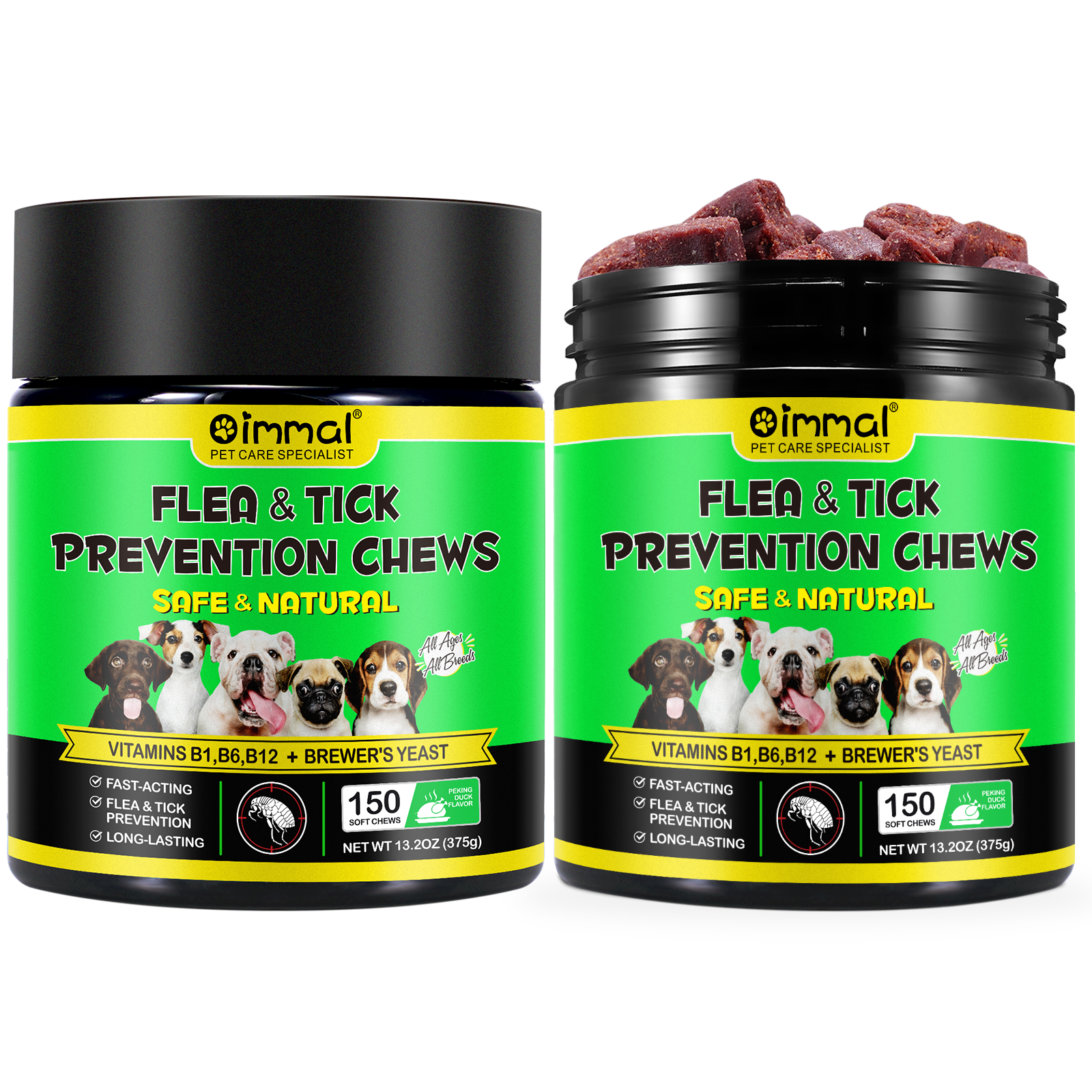 Oimmal 150pcs Dog Flea & Tick Chews (Peking Duck Flavor) - 2Pack