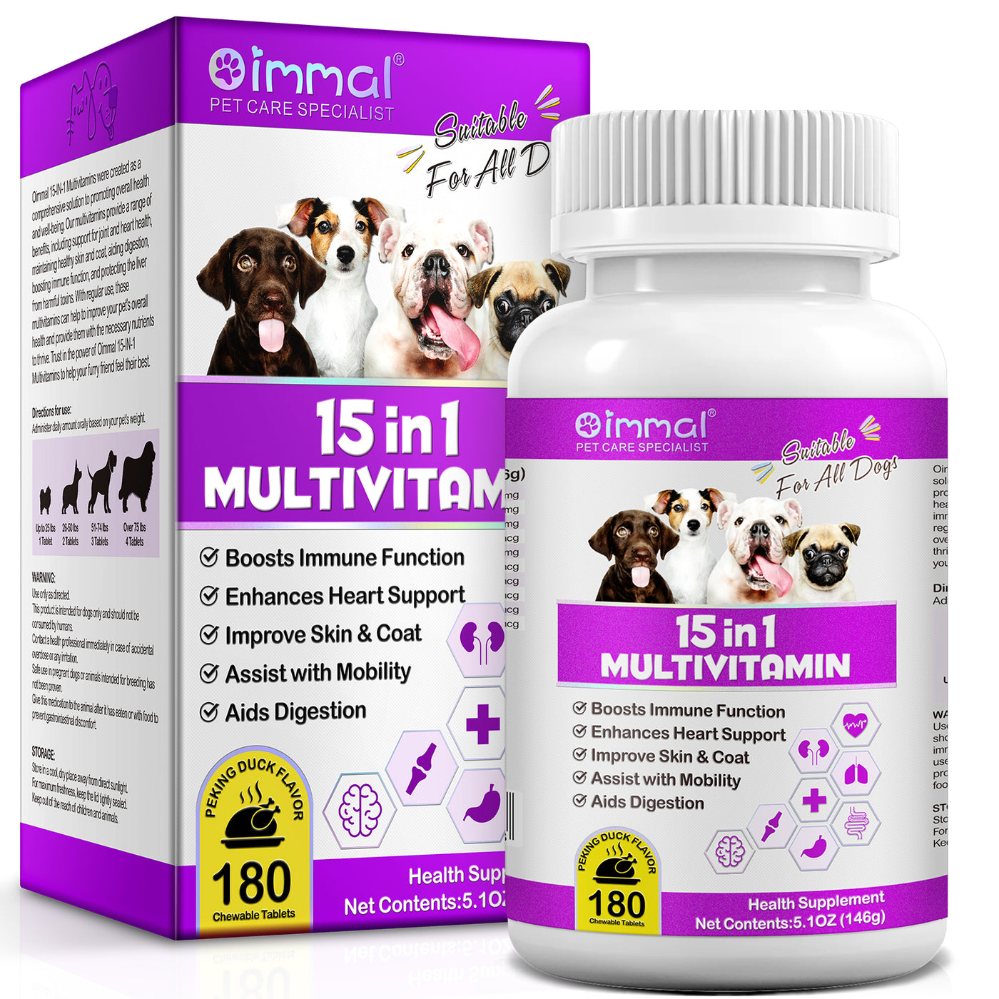 Oimmal 15-IN-1 Multivitamins Supplement for Dogs - 2 Packs