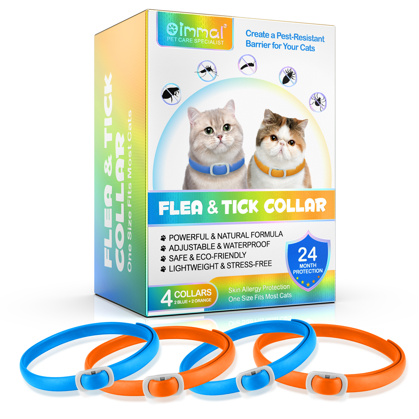 Oimmal Flea & Tick Collar for Cats (4 Collars) - Blue&Orange