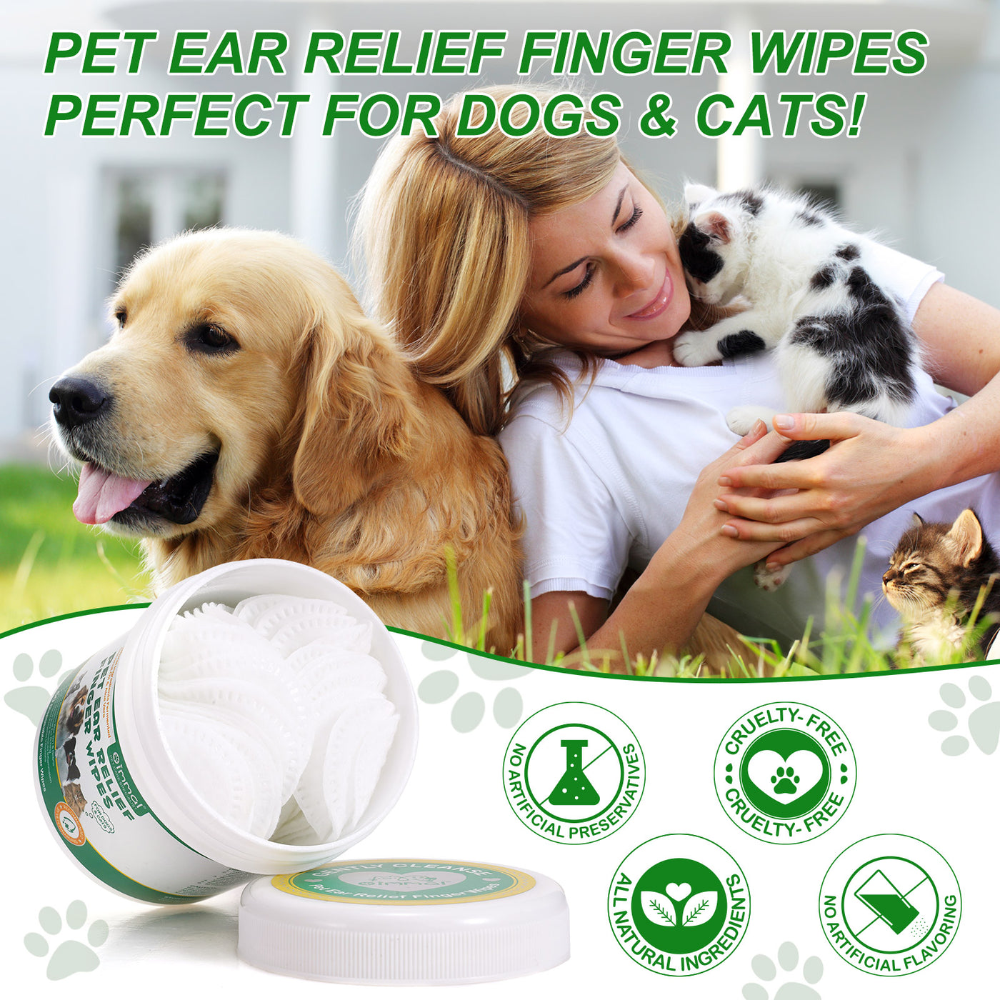 Oimmal 50P Pet Ear Relief Finger Wipes - 2Pack