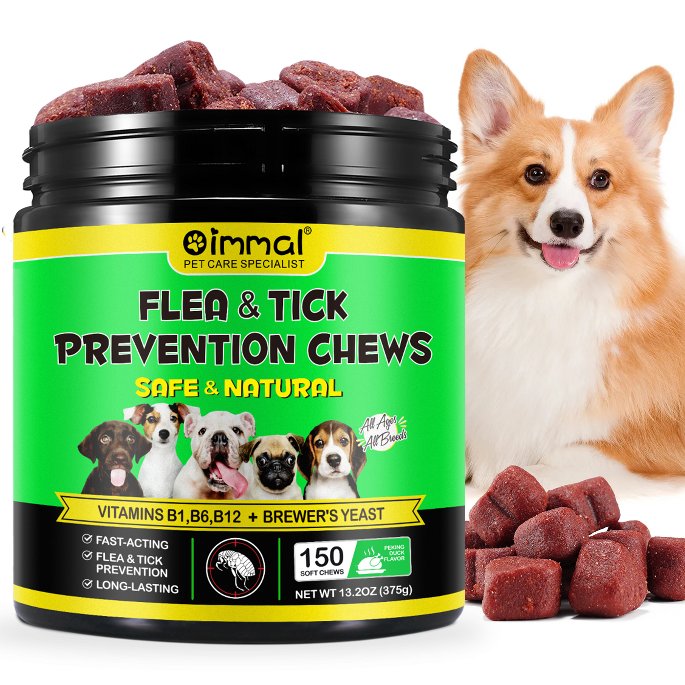 Oimmal 150pcs Dog Flea & Tick Chews (Peking Duck Flavor) - 3Pack