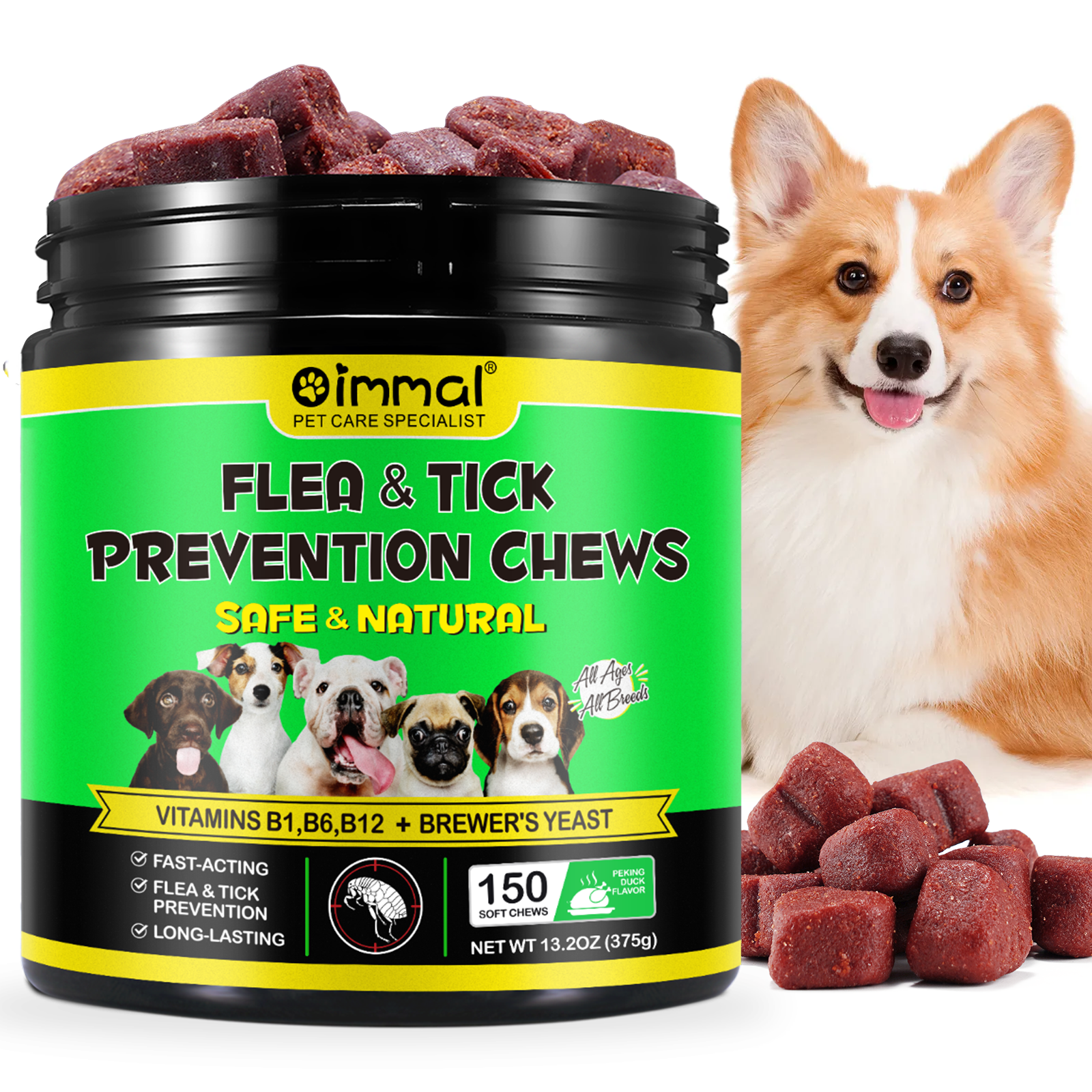 Oimmal 150pcs Dog Flea & Tick Chews (Peking Duck Flavor) - 3Pack