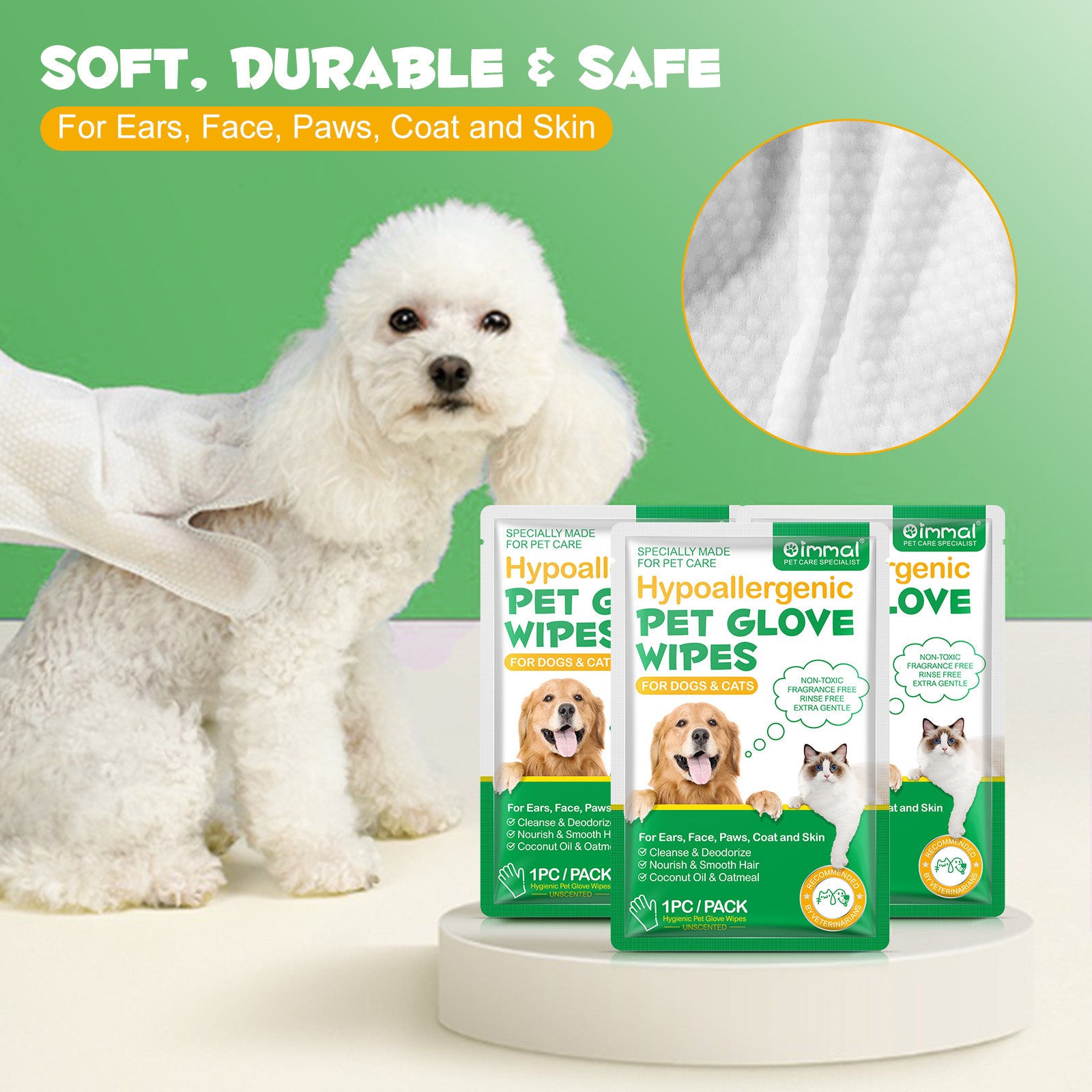 Oimmal Pets Cleaning Gloves Wipes - 8 Pack