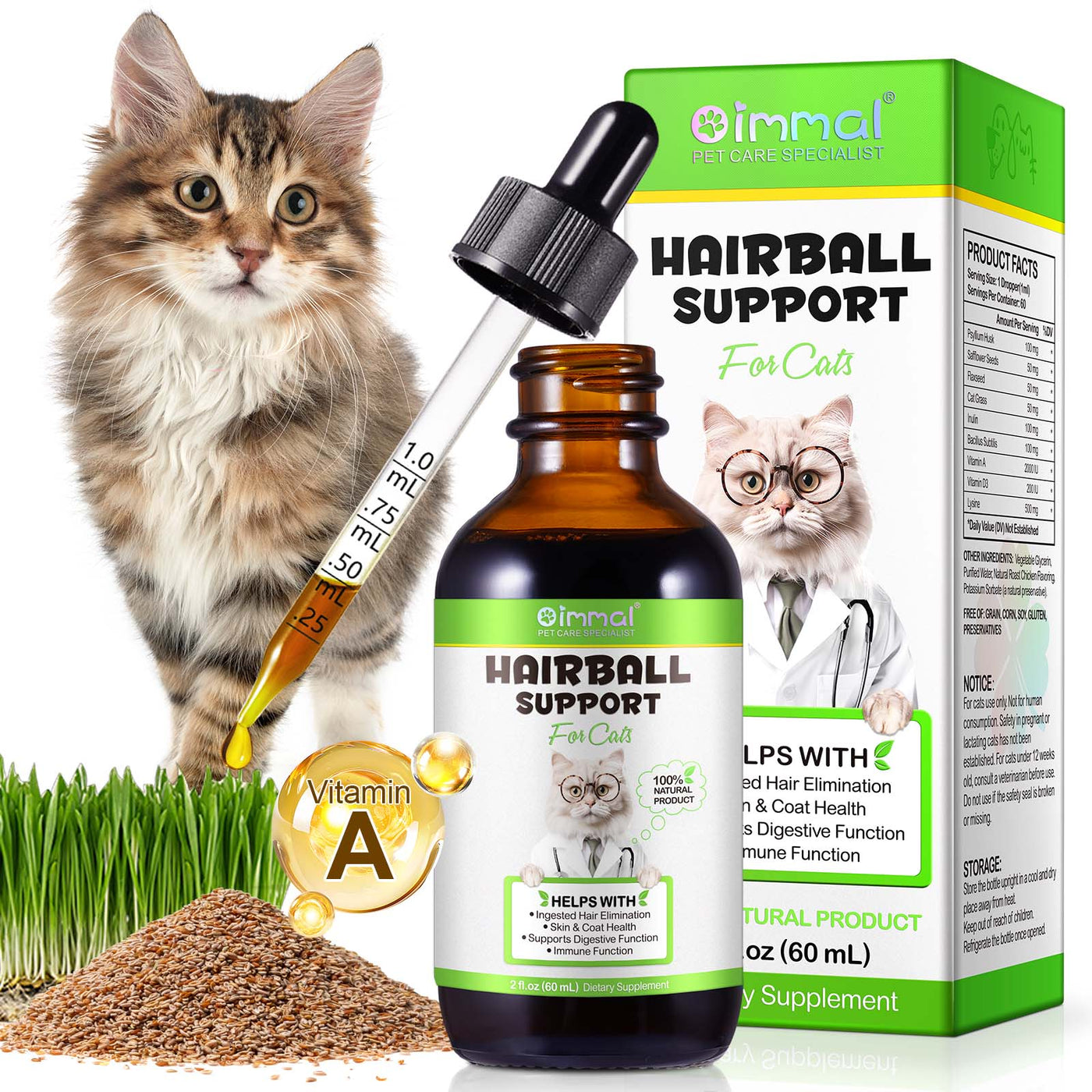 Oimmal Cat Hairball Support Drops 60ml - 1Pack